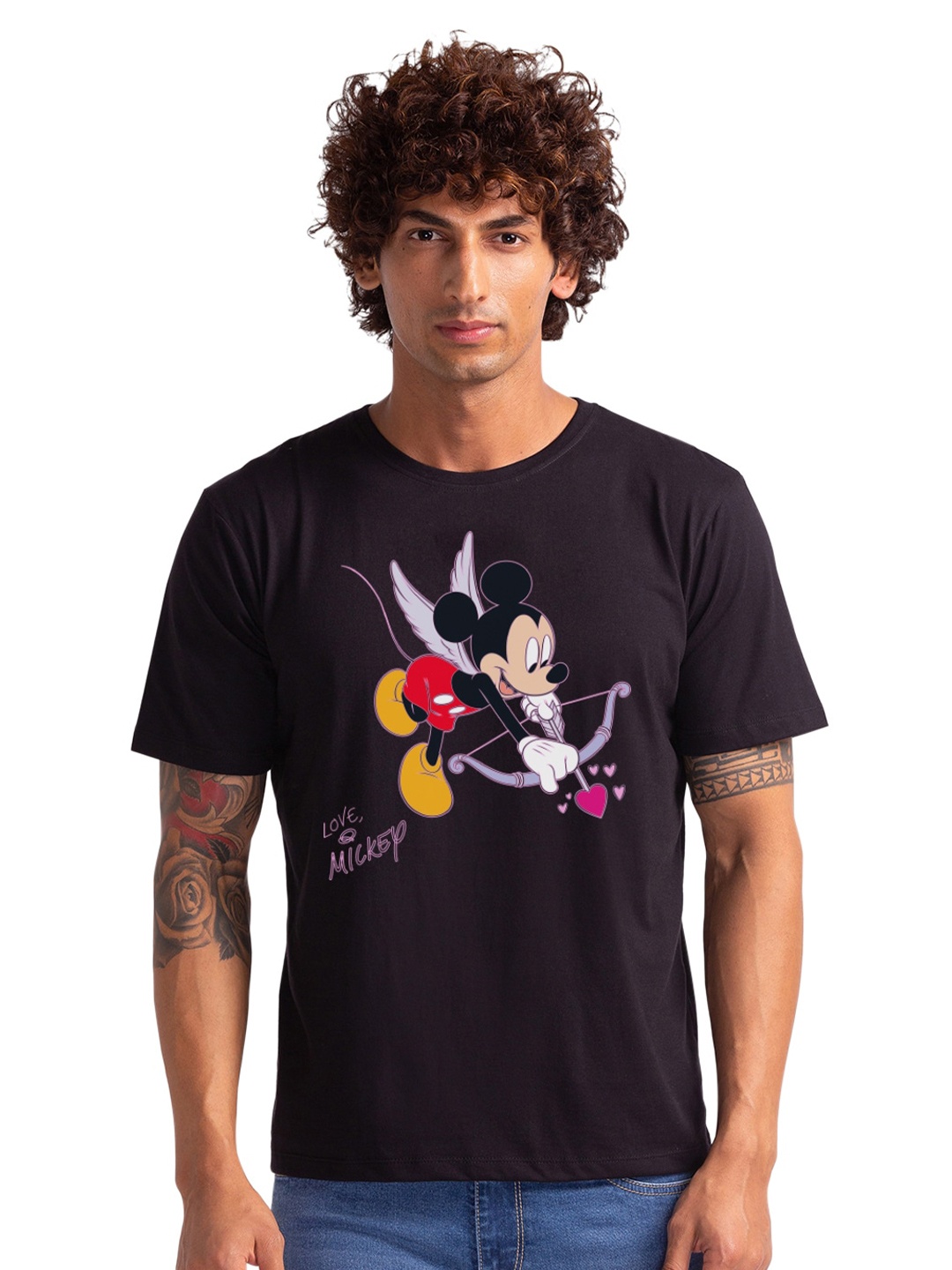 

Disney by Wear Your Mind Mickey Mouse Printed Pure Cotton T-shirt, Black