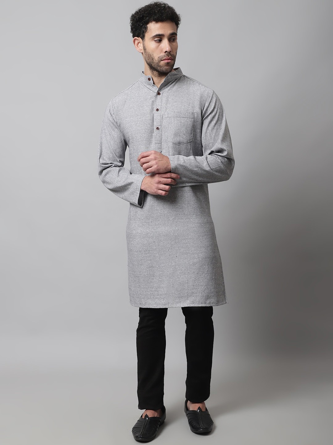 

Enchanted Drapes Men Cotton Straight Kurta, Grey