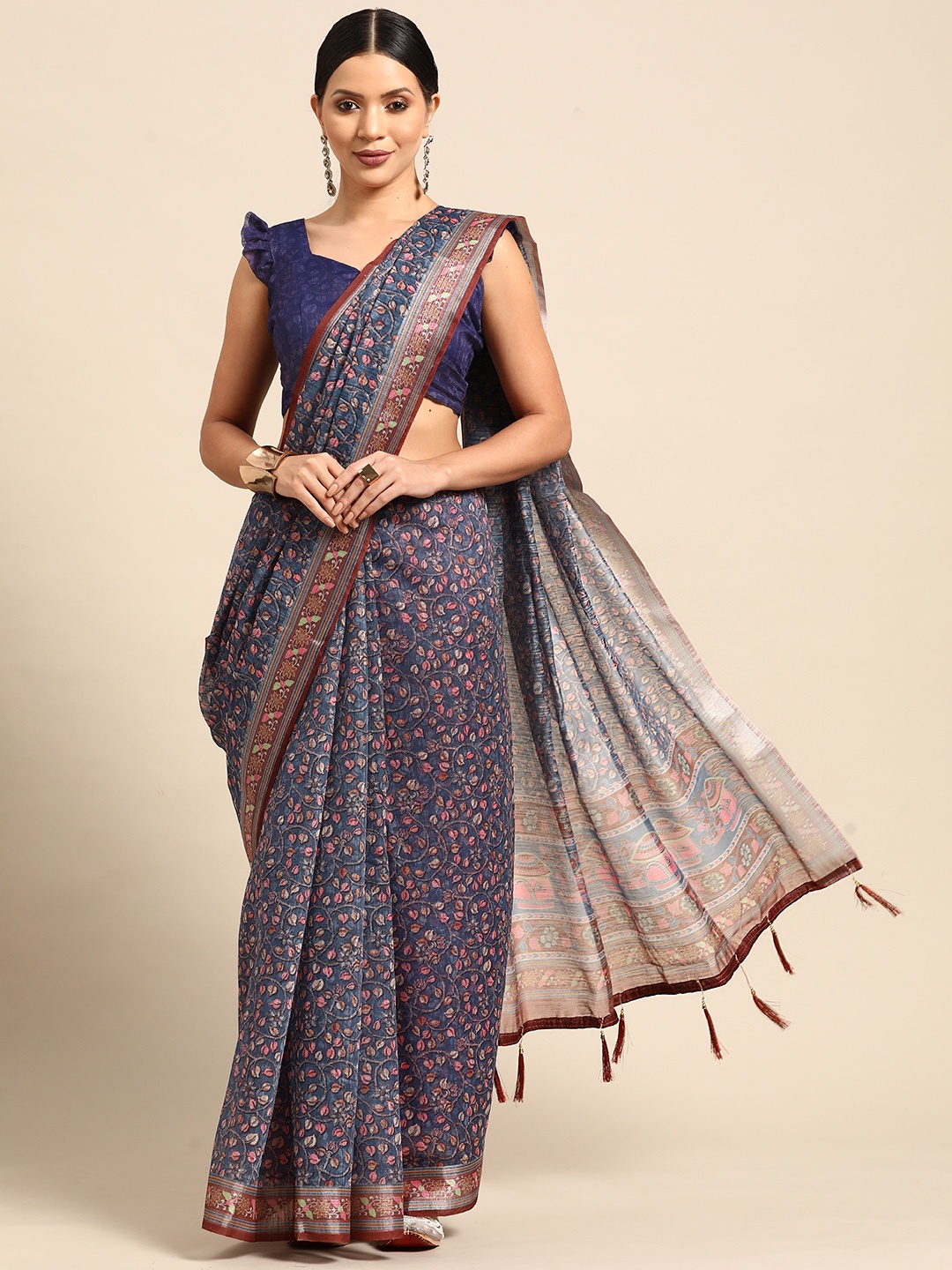 

Mitera Floral Printed Saree, Blue