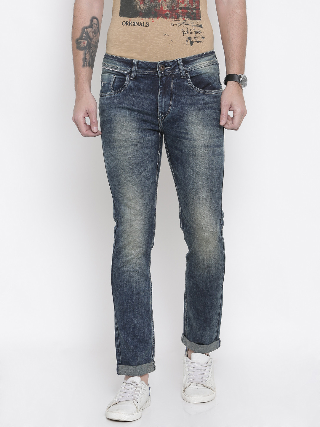

Flying Machine Men Blue Michael Slim Tapered Fit Mid-Rise Clean Look Stretchable Jeans