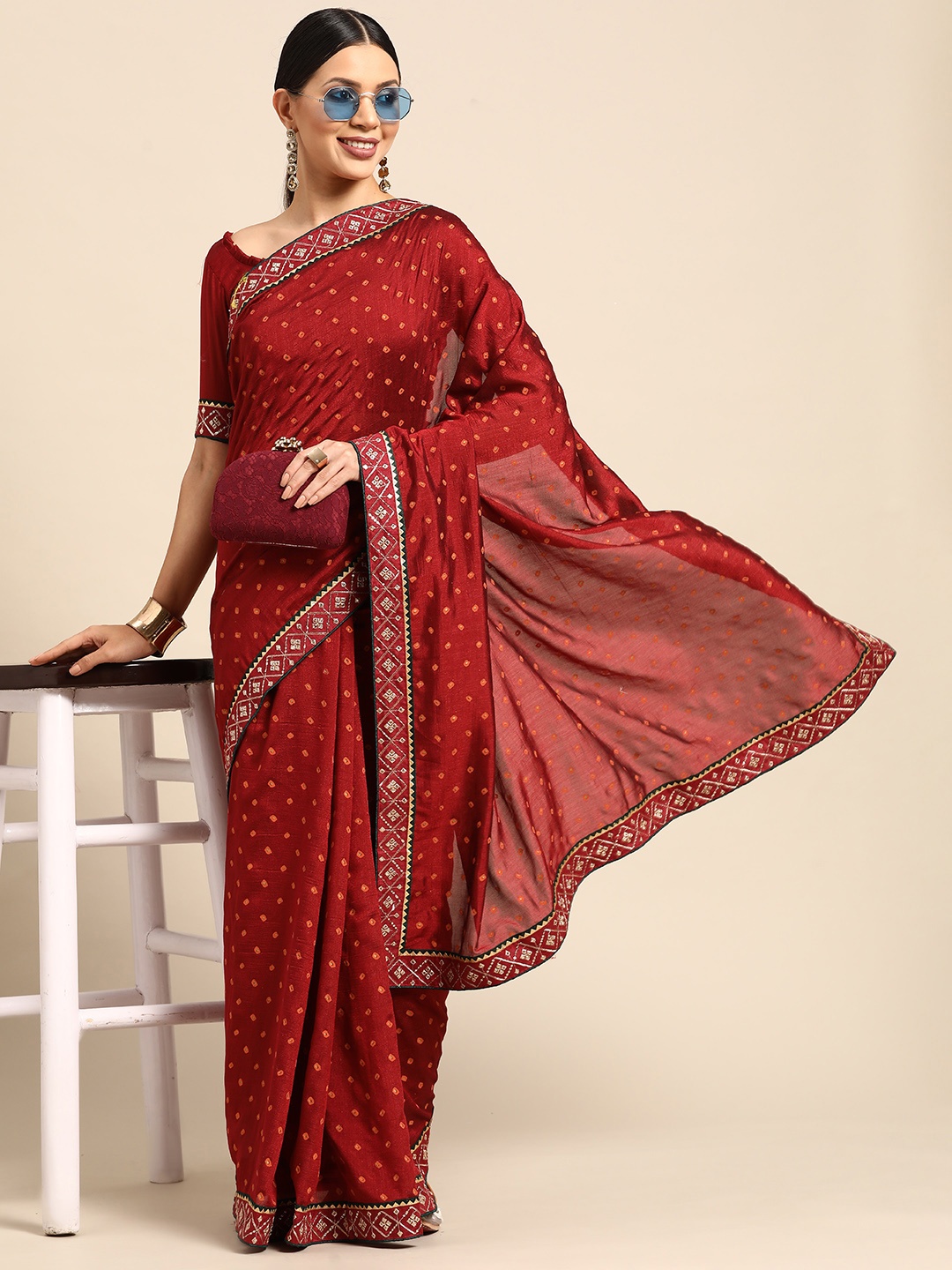 

Mitera Printed Gotta Patti Pure Chiffon Saree, Maroon