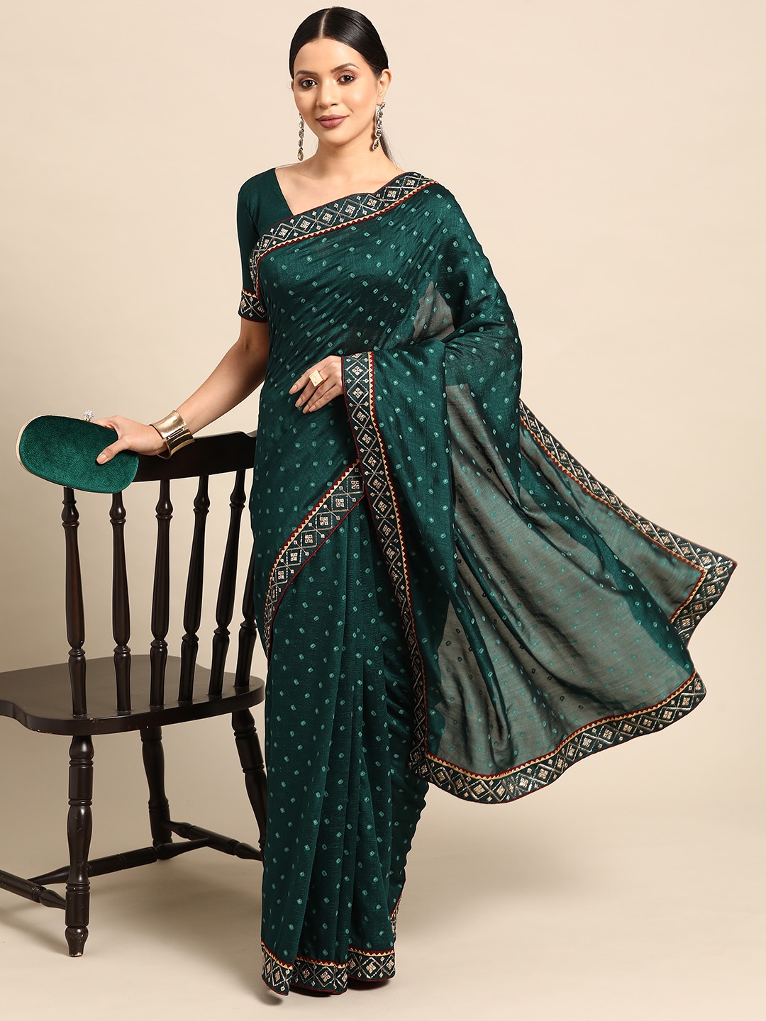 

Mitera Printed Gotta Patti Pure Chiffon Saree, Green