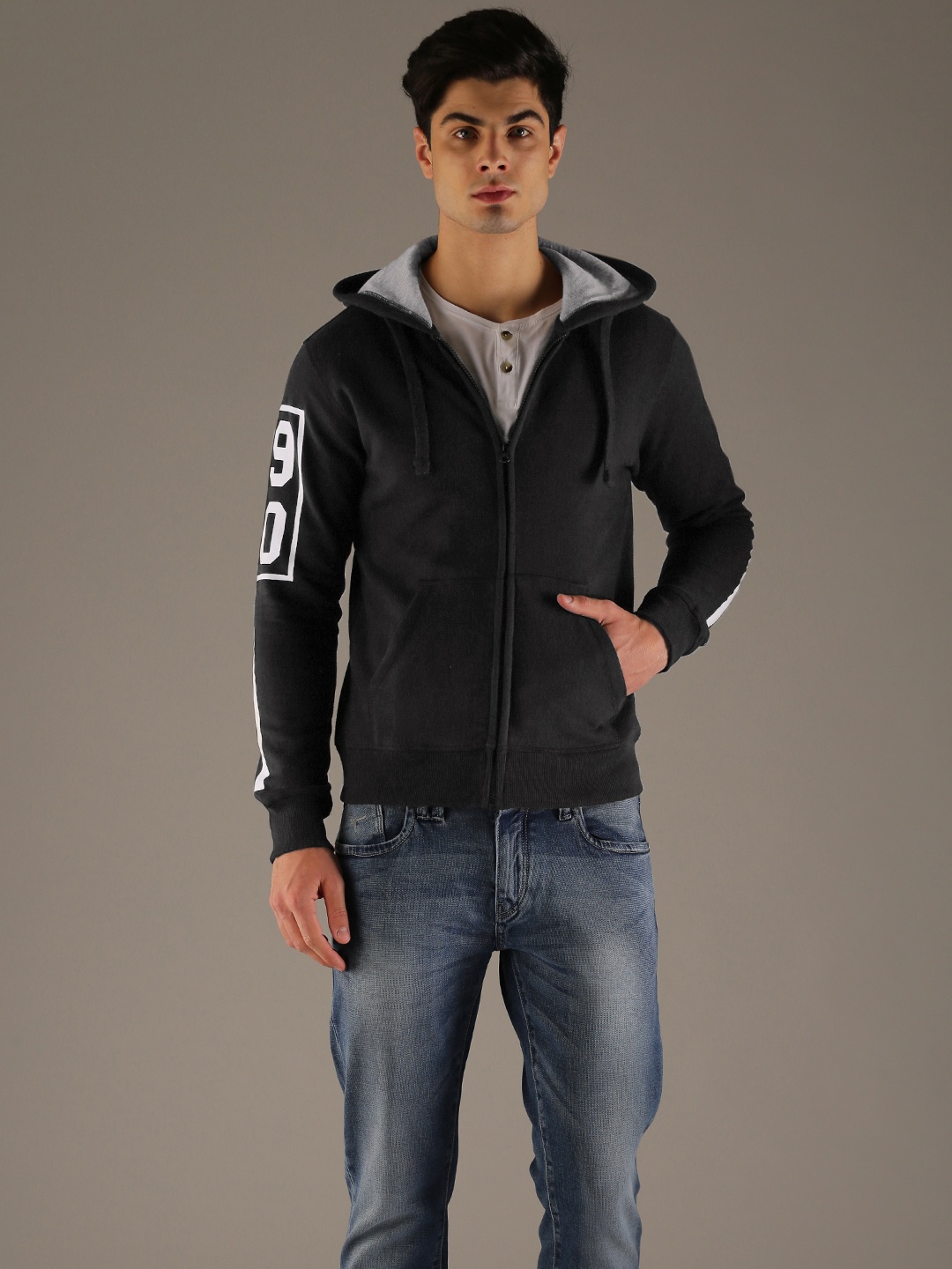 

Flying Machine Men Black Solid Hooded Sweatshirt
