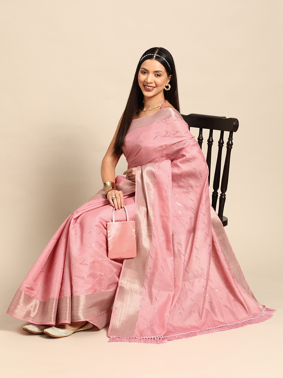 

Mitera Embellished Leheriya Sequinned Saree, Pink