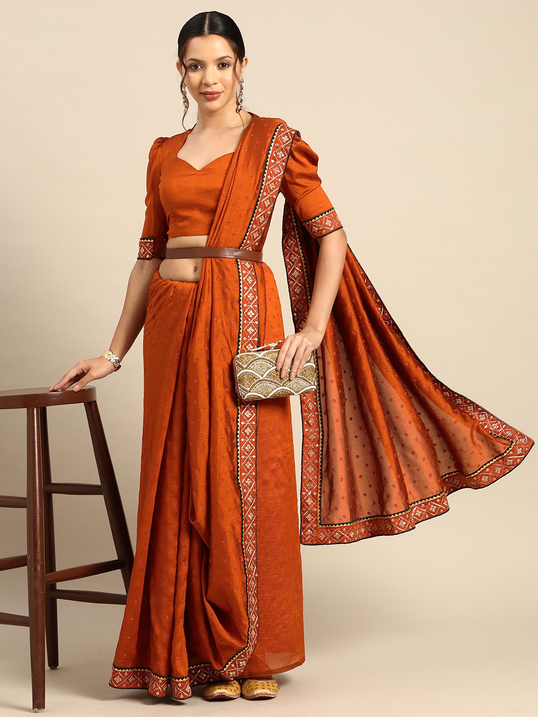 

Mitera Printed Gotta Patti Pure Chiffon Saree, Orange