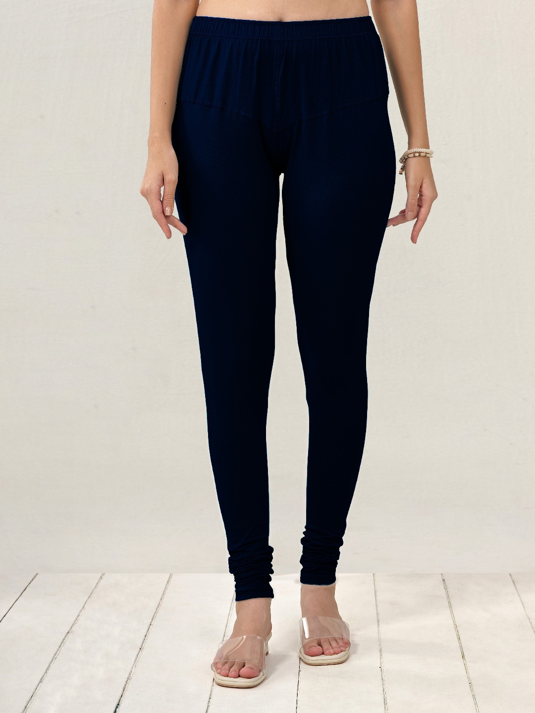 

LYRA Mid-Rise Premium 4 Way Stretch Cotton Lycra Churidar-Length Leggings, Navy blue