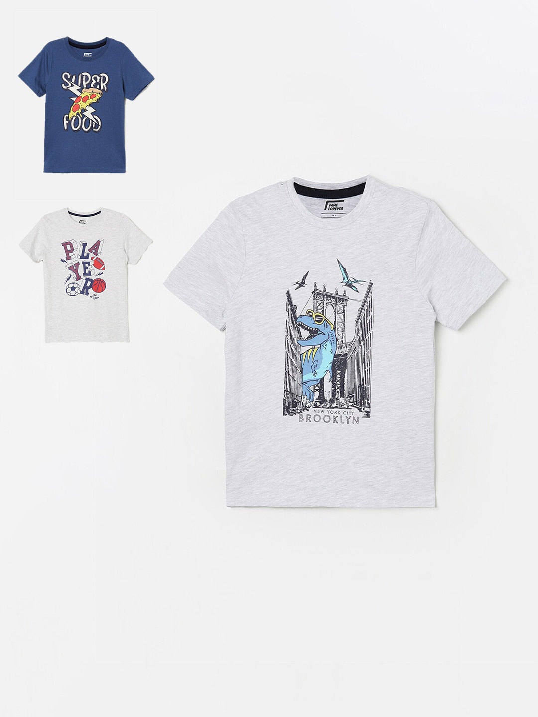 

Fame Forever by Lifestyle Pack of 3 Printed T-shirt, Grey