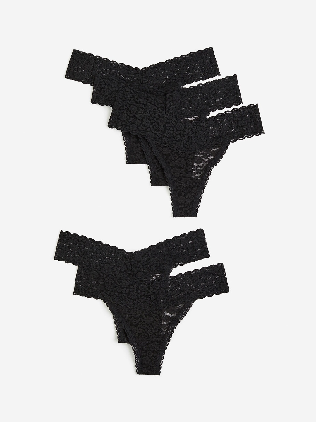 

H&M Women 5-Pack Lace Thong Briefs 1075646005, Black
