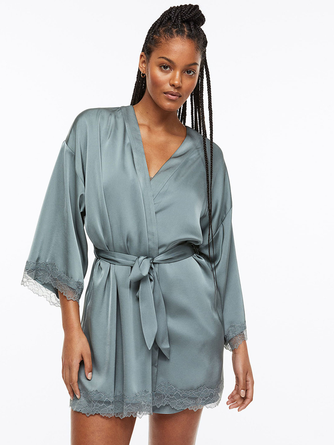 

H&M Satin Dressing Gown, Green