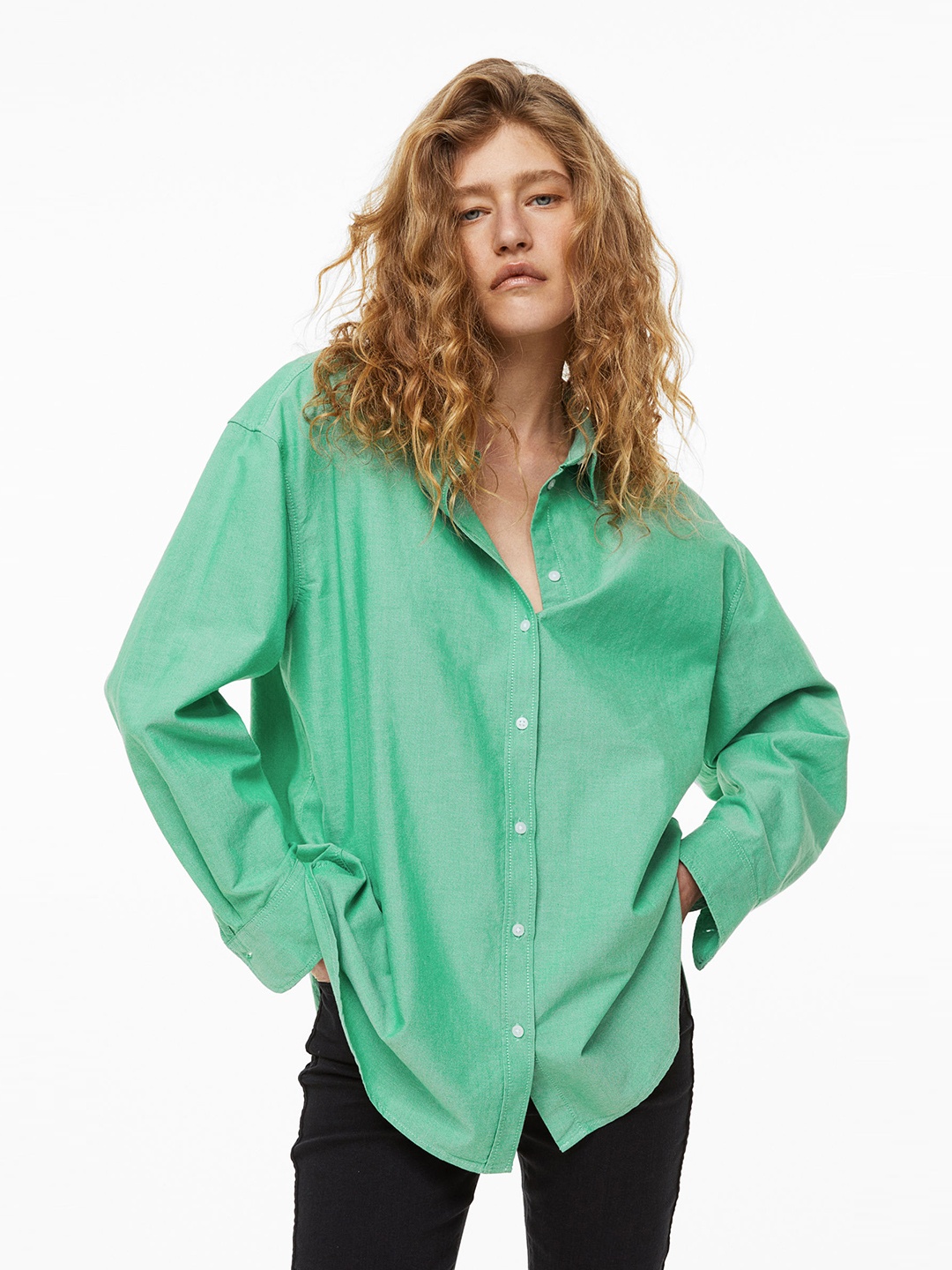 

H&M Pure Cotton Oxford Shirt, Green