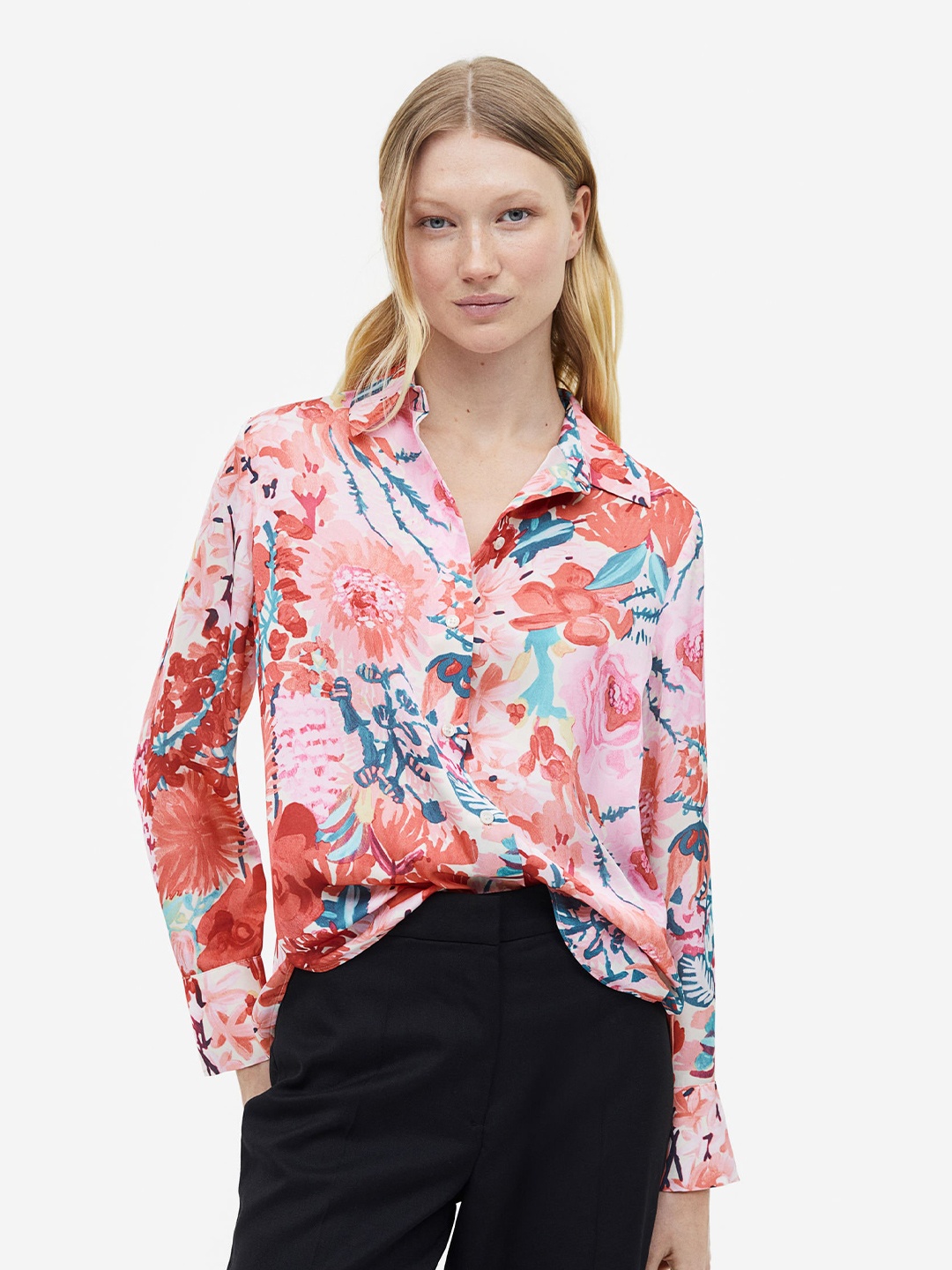 

H&M Pointed-Collar Shirt, Pink