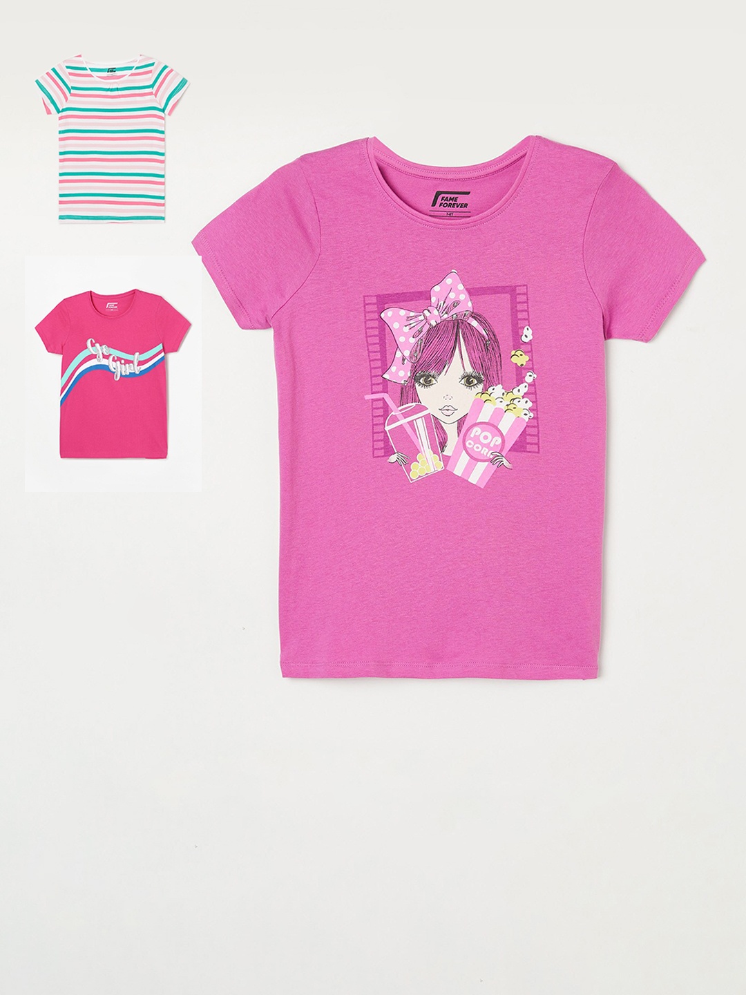 

Fame Forever by Lifestyle Girls Pack of 3 Printed T-shirt, Pink