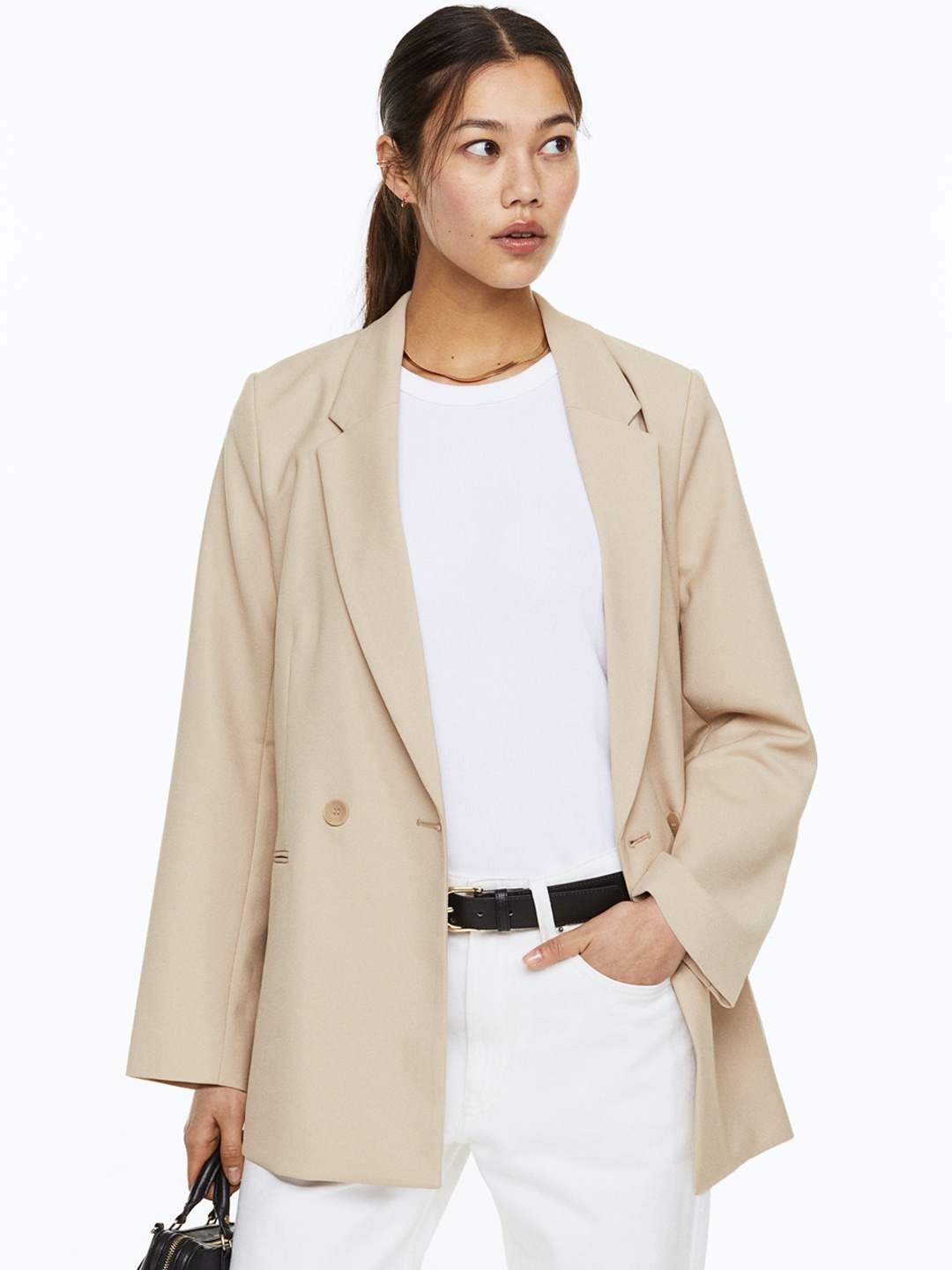 

H&M Double-Breasted Blazer, Beige