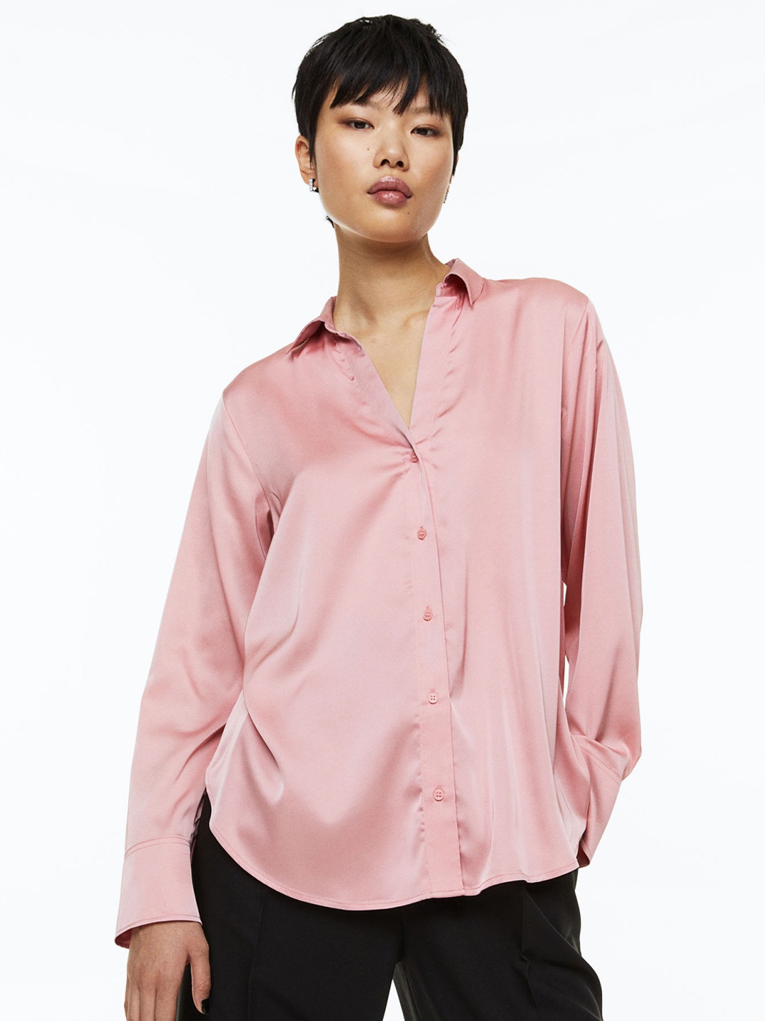 

H&M Solid V-neck Blouse, Pink
