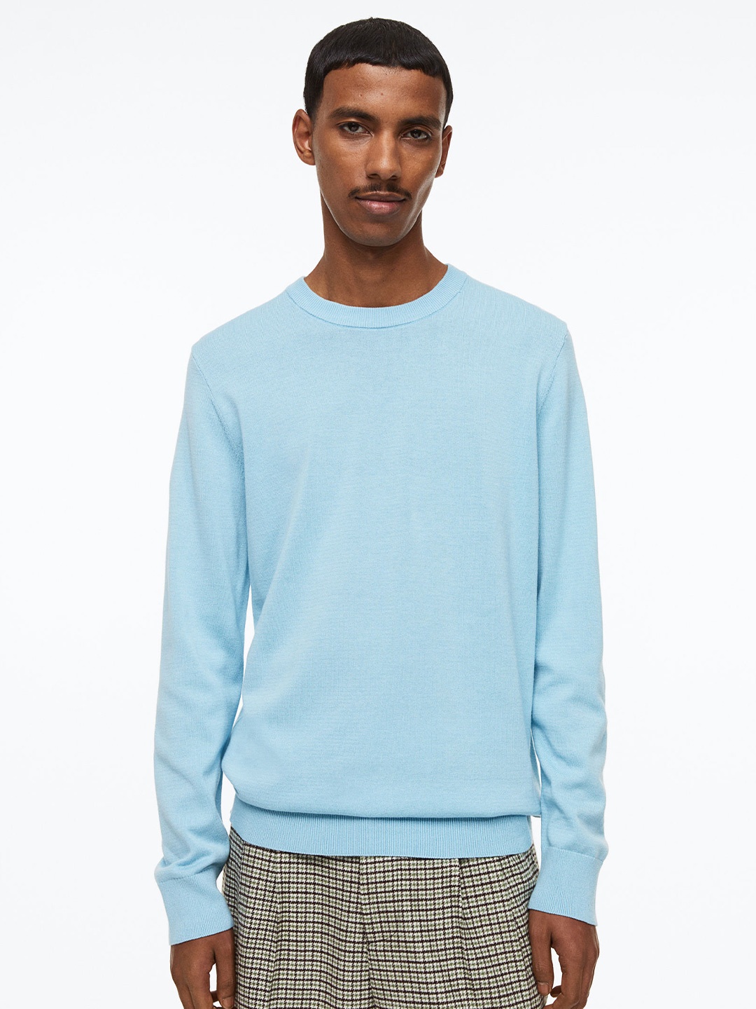 

H&M Men Slim-Fit Fine-Knit Cotton Jumper, Blue