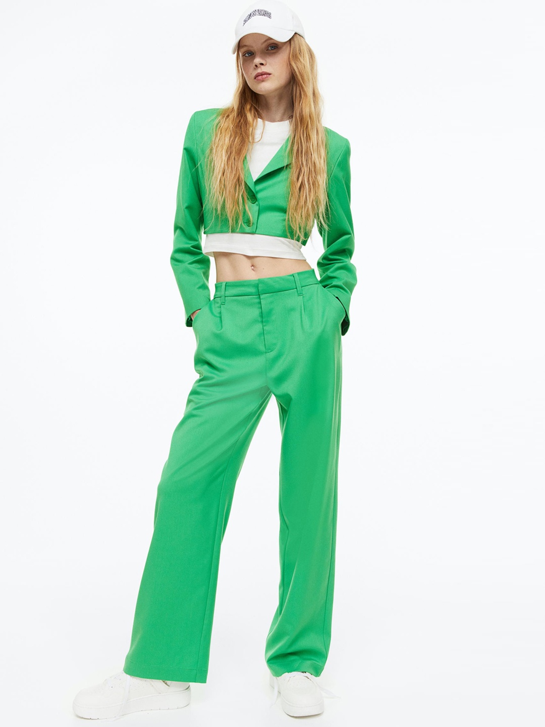 

H&M Women Tailored Trousers, Green