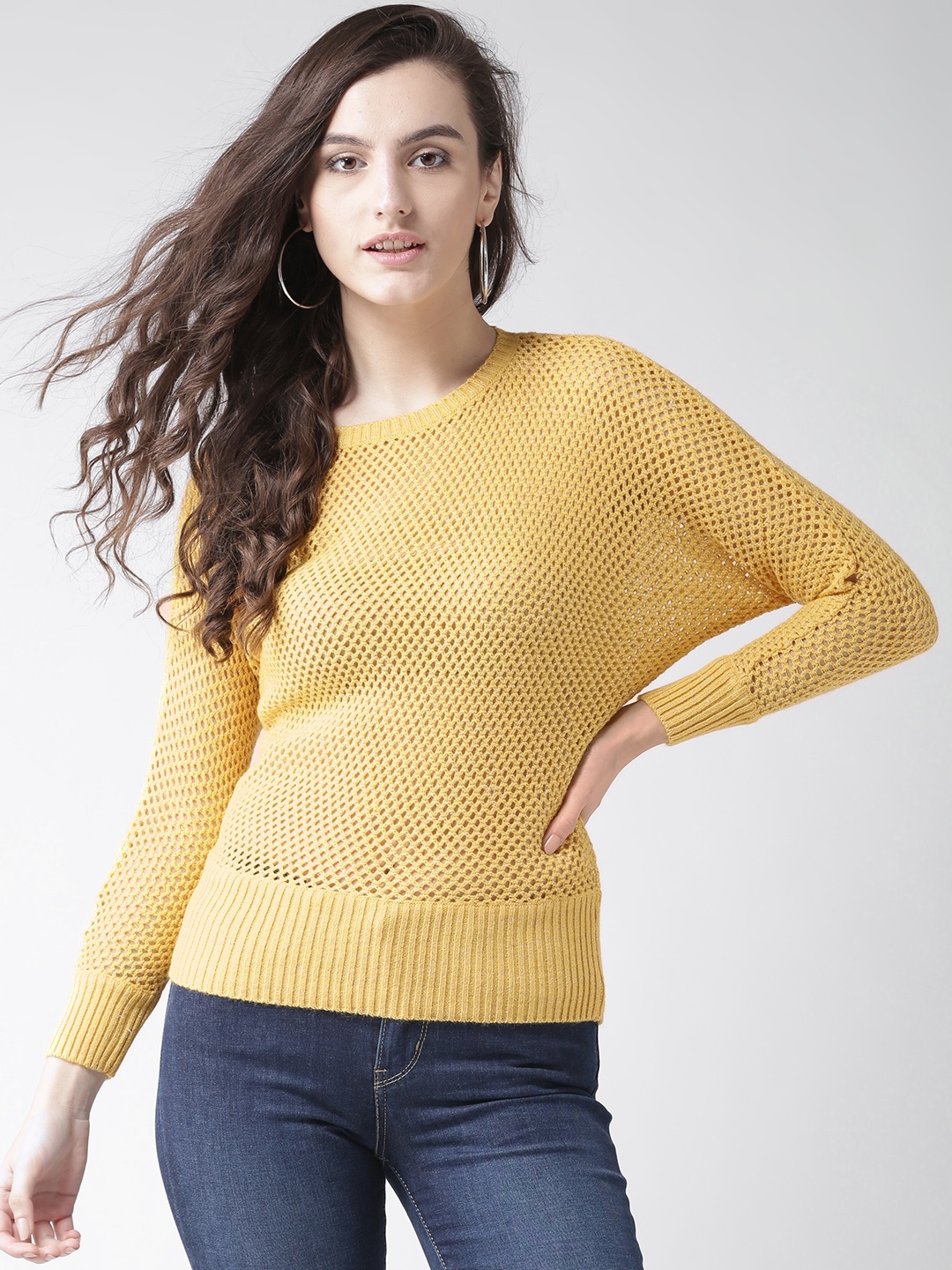 

Species Women Yellow Self-Design Sweater