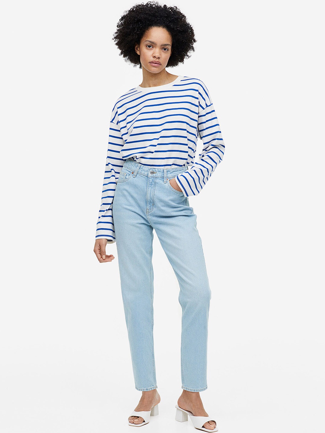 

H&M Women Slim Mom High Ankle Jeans, Blue