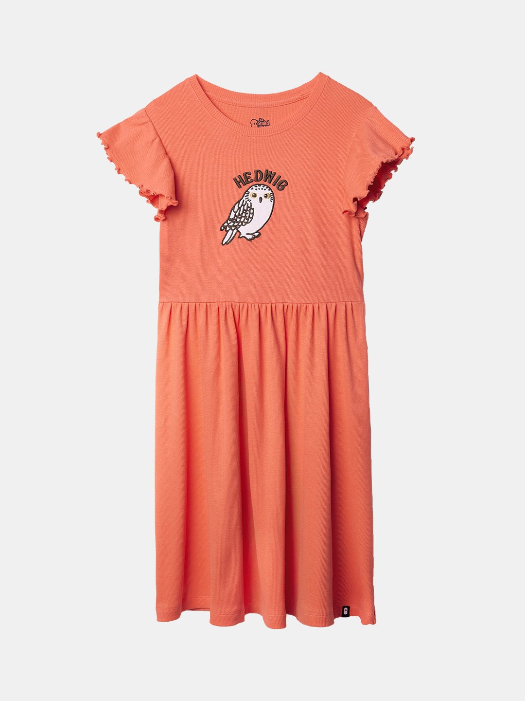 

The Souled Store Girls Flutter Sleeves Embroidered Cotton A-Line Midi Dress, Orange