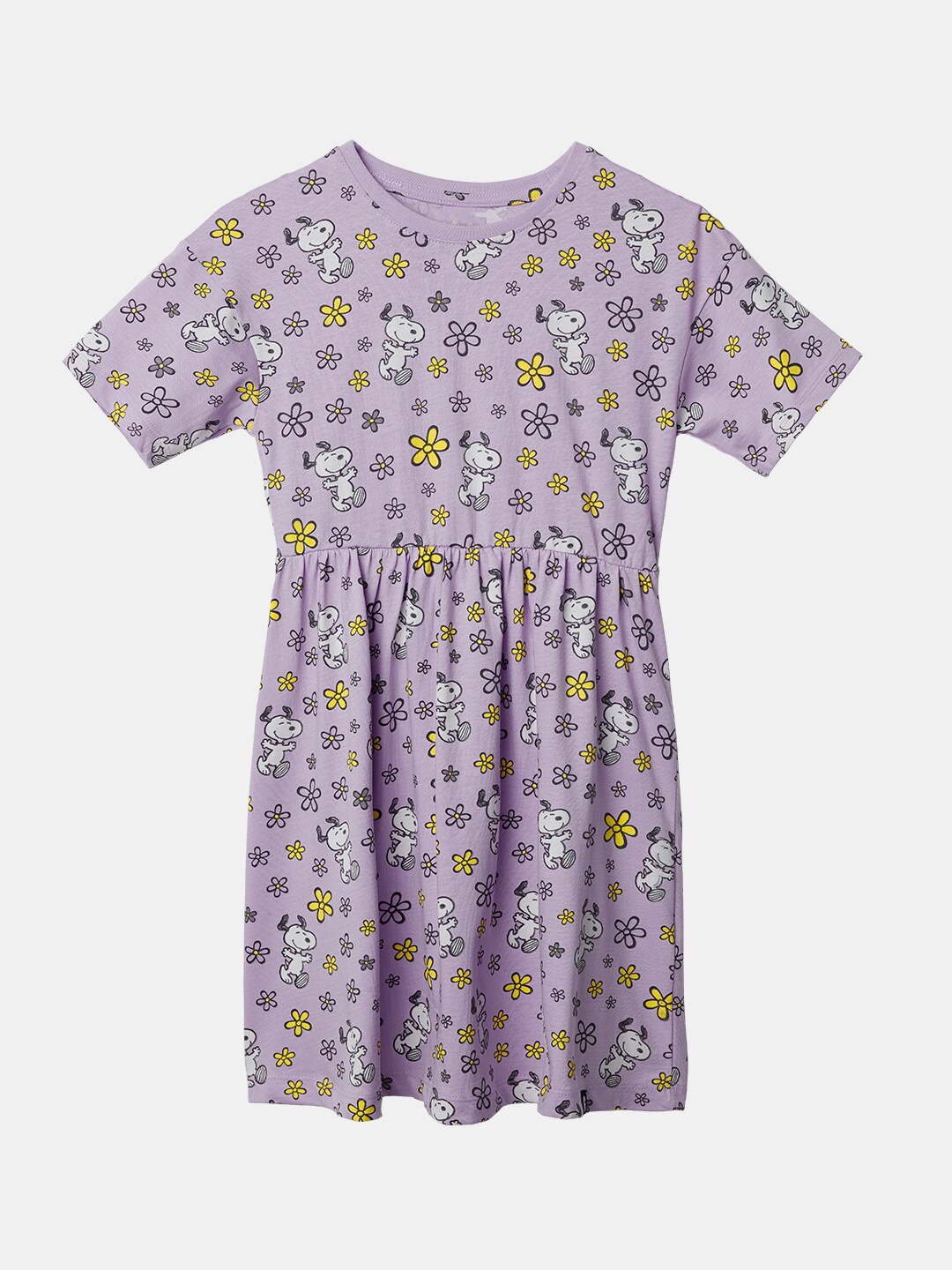 The Souled Store Girls Snoopy Floral Cotton Dress, Lavender