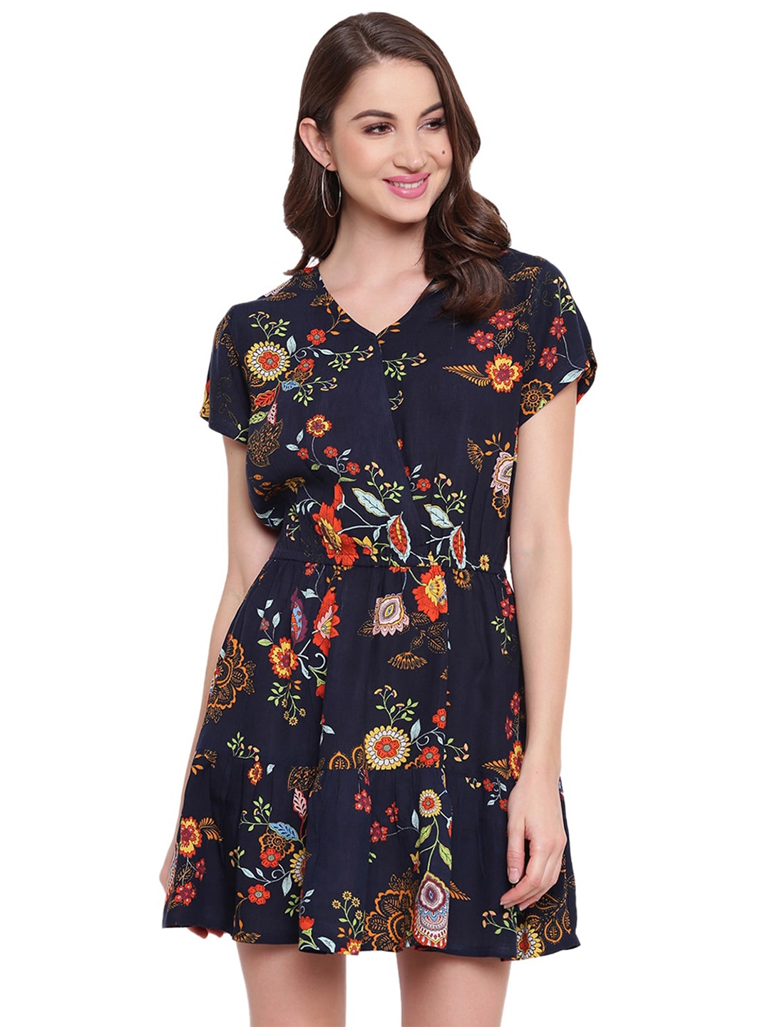 

Mayra Floral Printed Cotton Dress, Navy blue