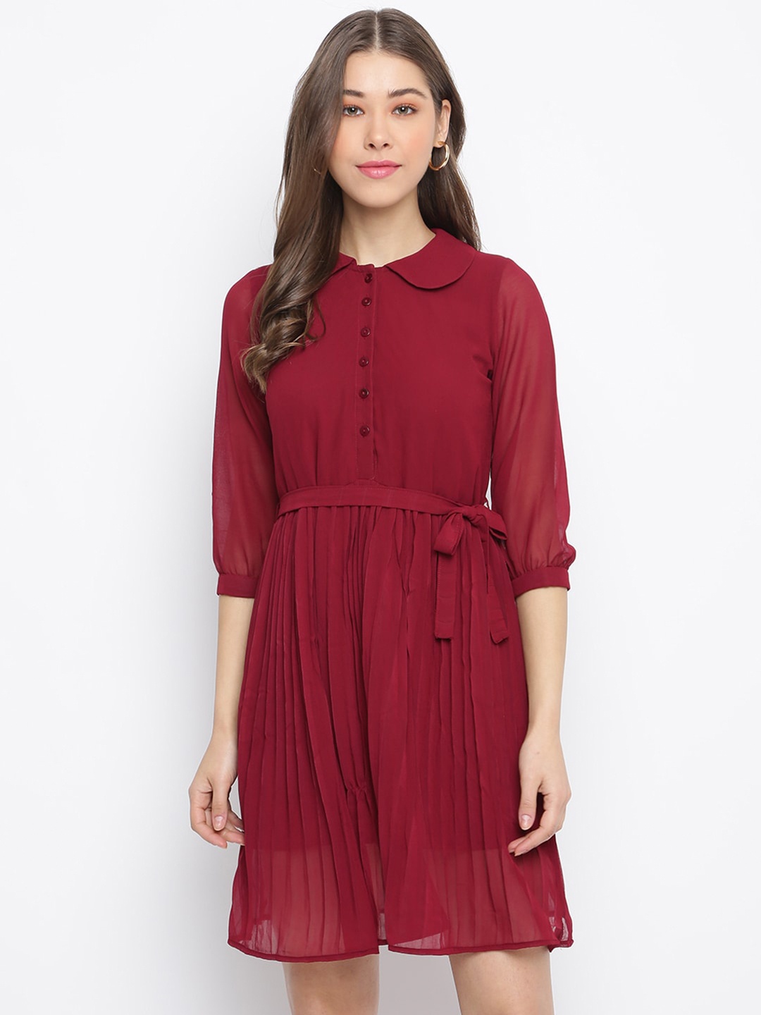 

Mayra Peter Pan Collar A-Line Dress, Maroon