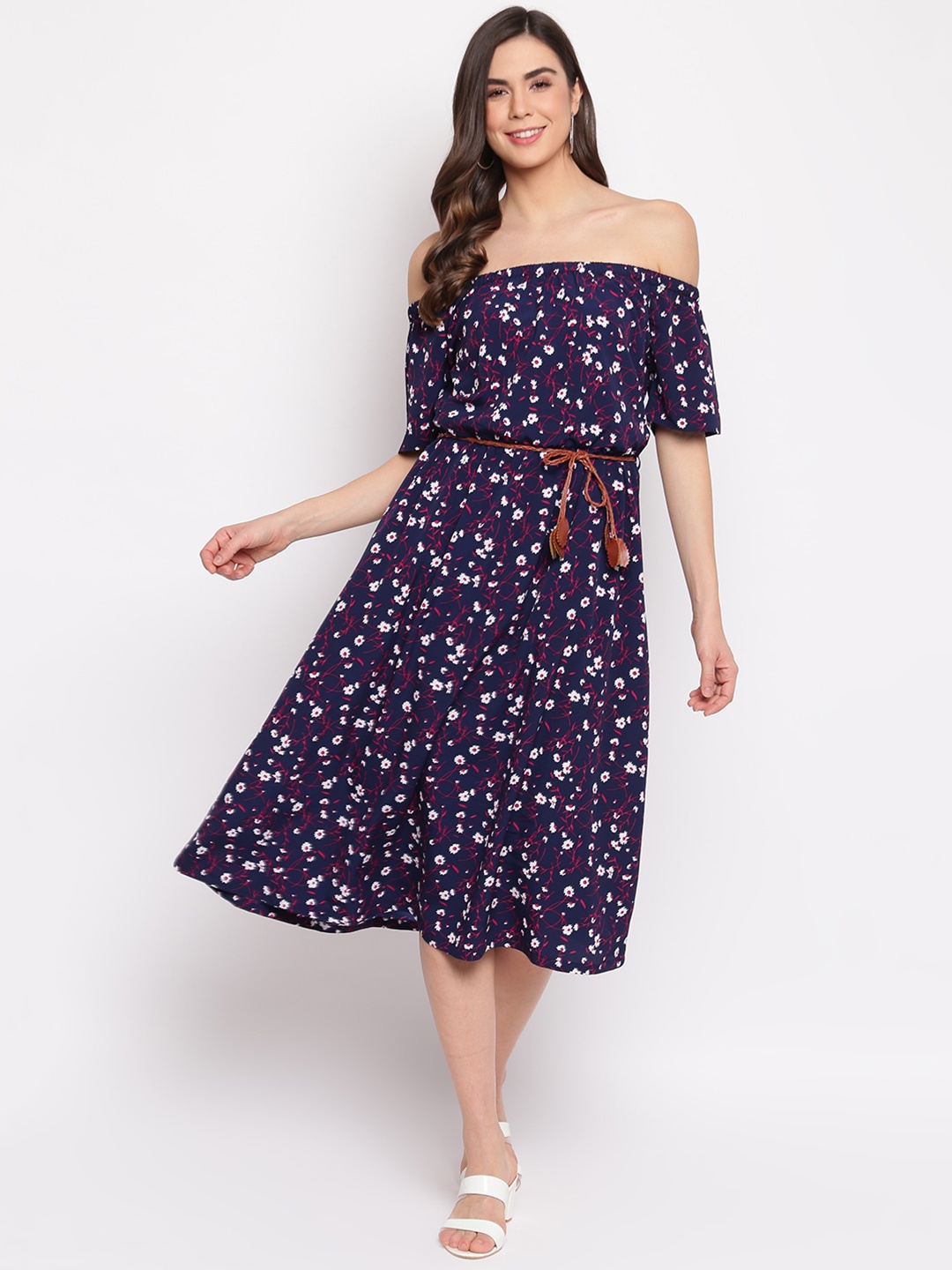 

Mayra Floral Printed Off-Shoulder Midi Dress, Blue