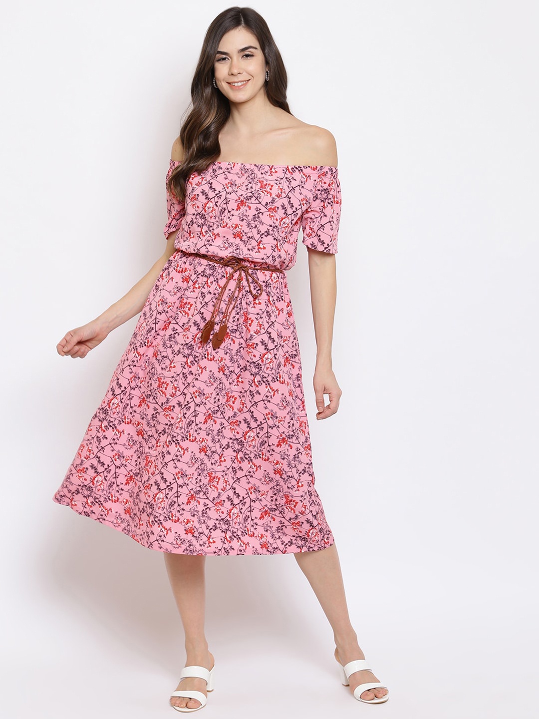 

Mayra Floral Off-Shoulder A-Line Midi Dress, Pink