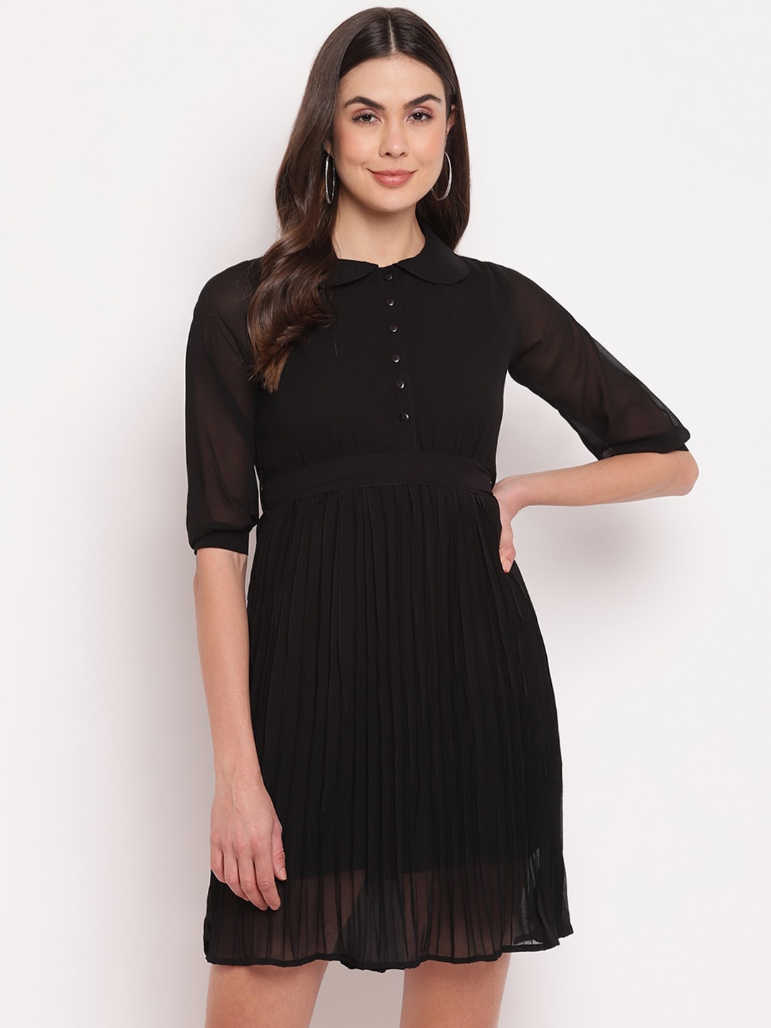 

Mayra Peter Pan Collar Fit-Flare Dress, Black