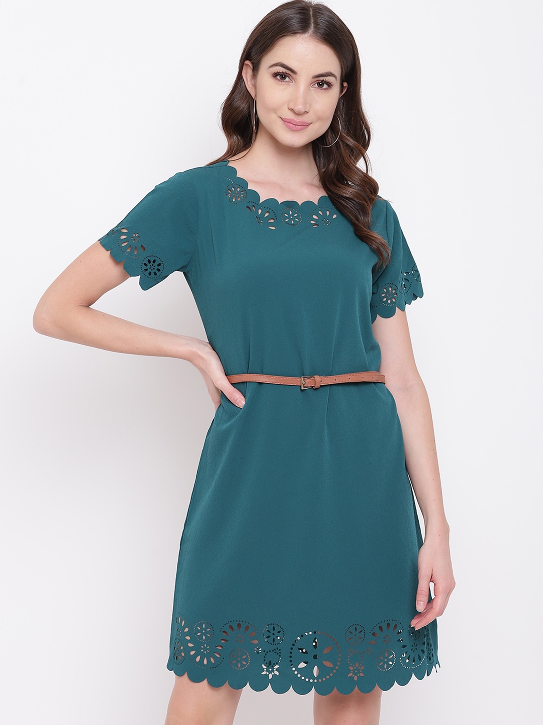 

Mayra Self Design A-Line Fit-Flare Dress, Teal