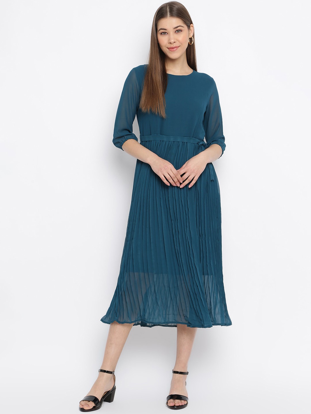 

Mayra Round Neck A-Line Georgette Midi Dress, Teal