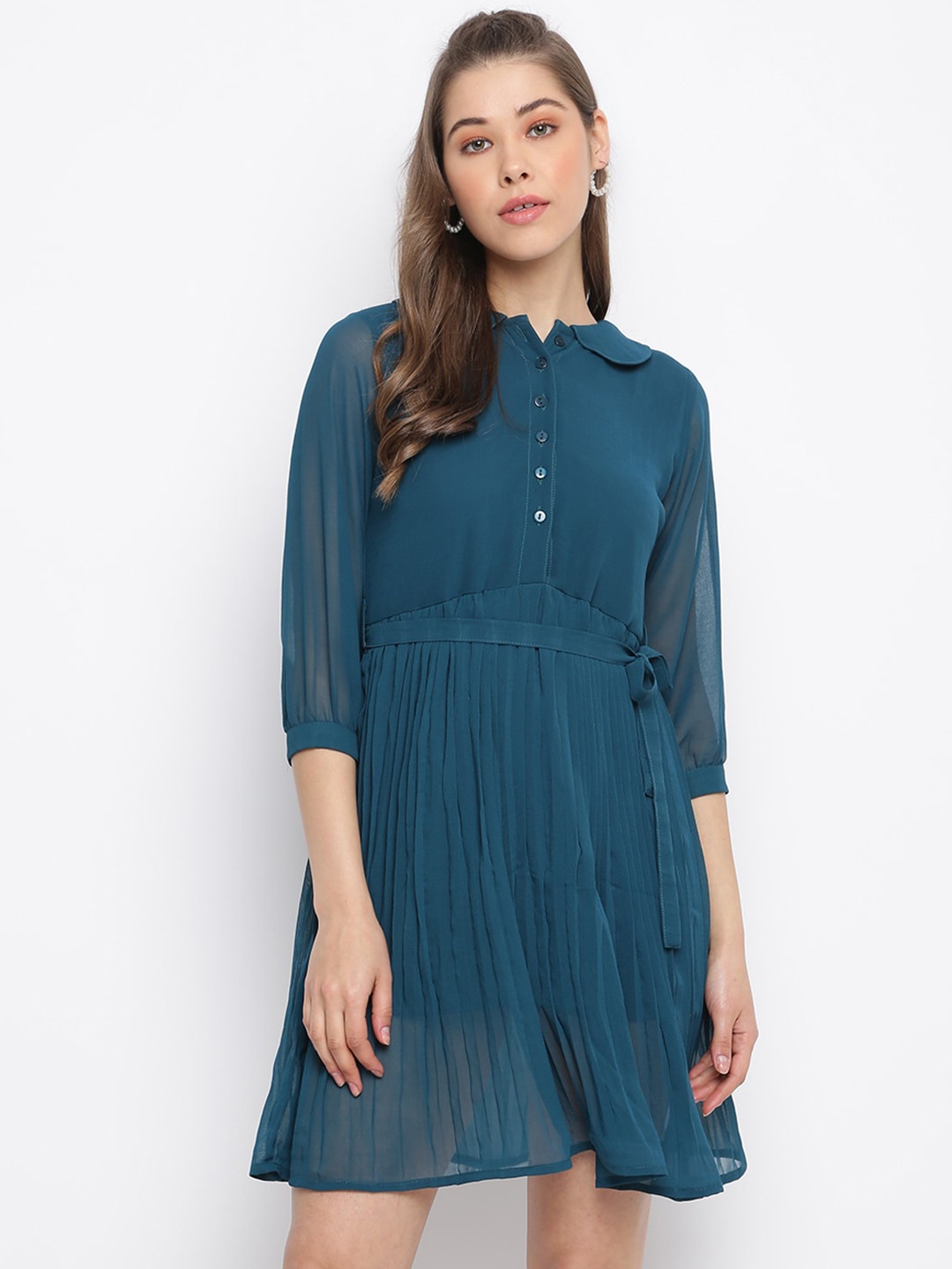 

Mayra Peter Pan Collar Georgette A-Line Dress, Teal