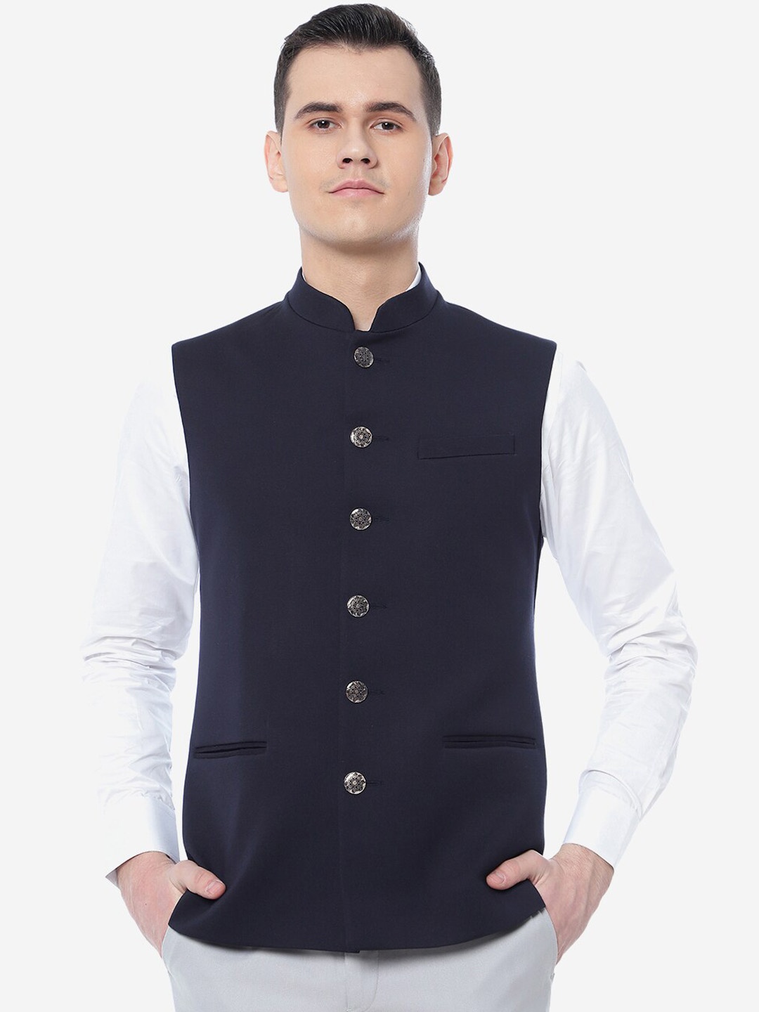 

Greenfibre Woven Regular Fit Nehru Jacket, Blue