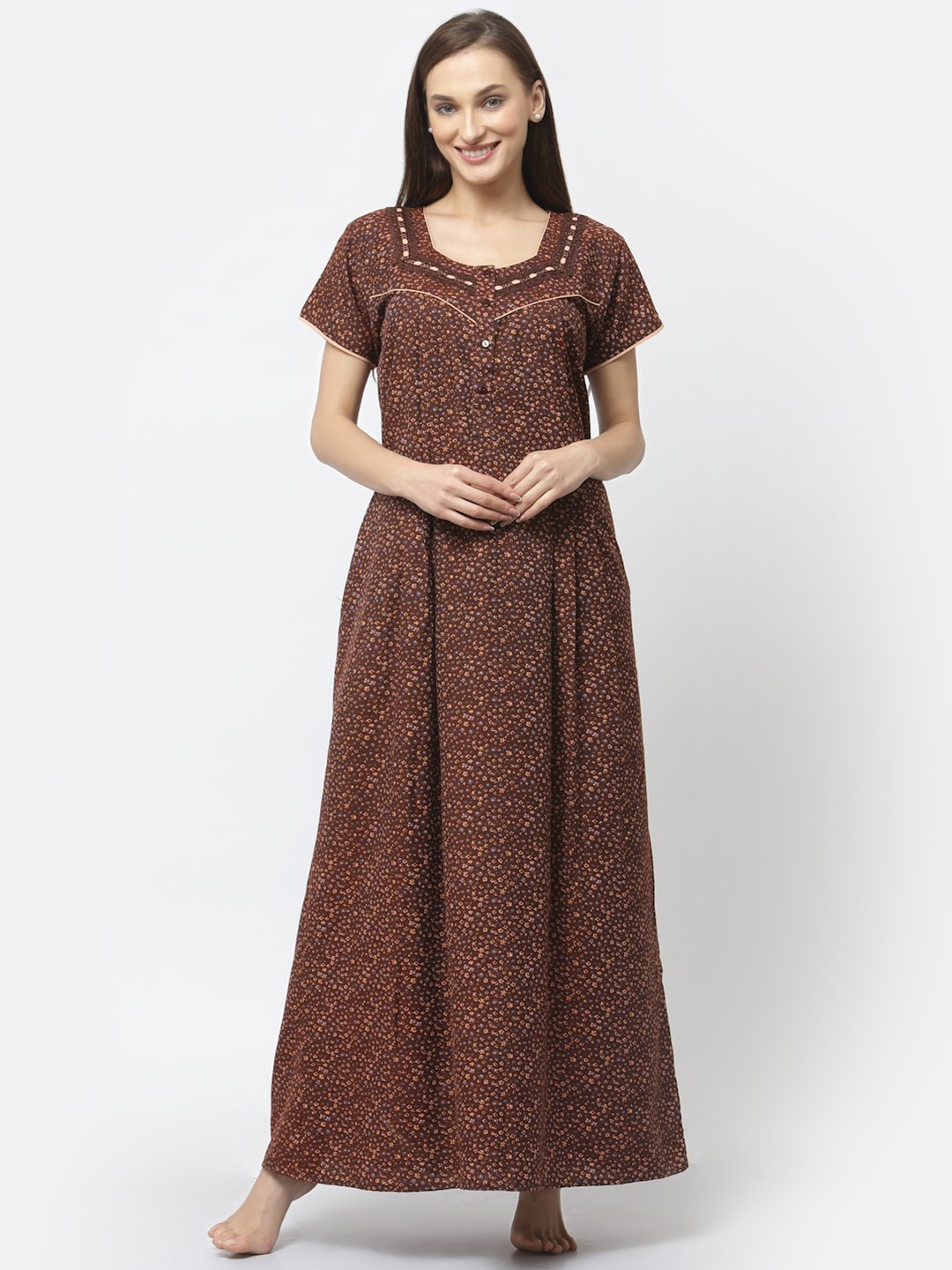 

Sweet Dreams Floral Printed Maxi Nightdress, Brown