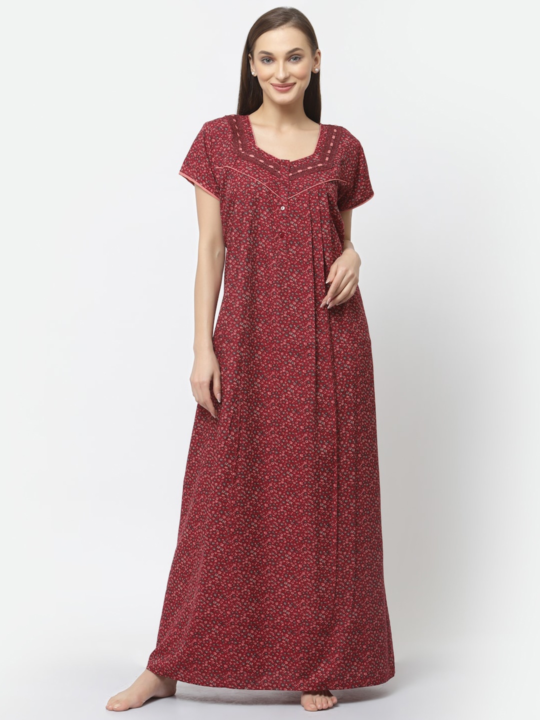

Sweet Dreams Floral Printed Maxi Nightdress, Maroon