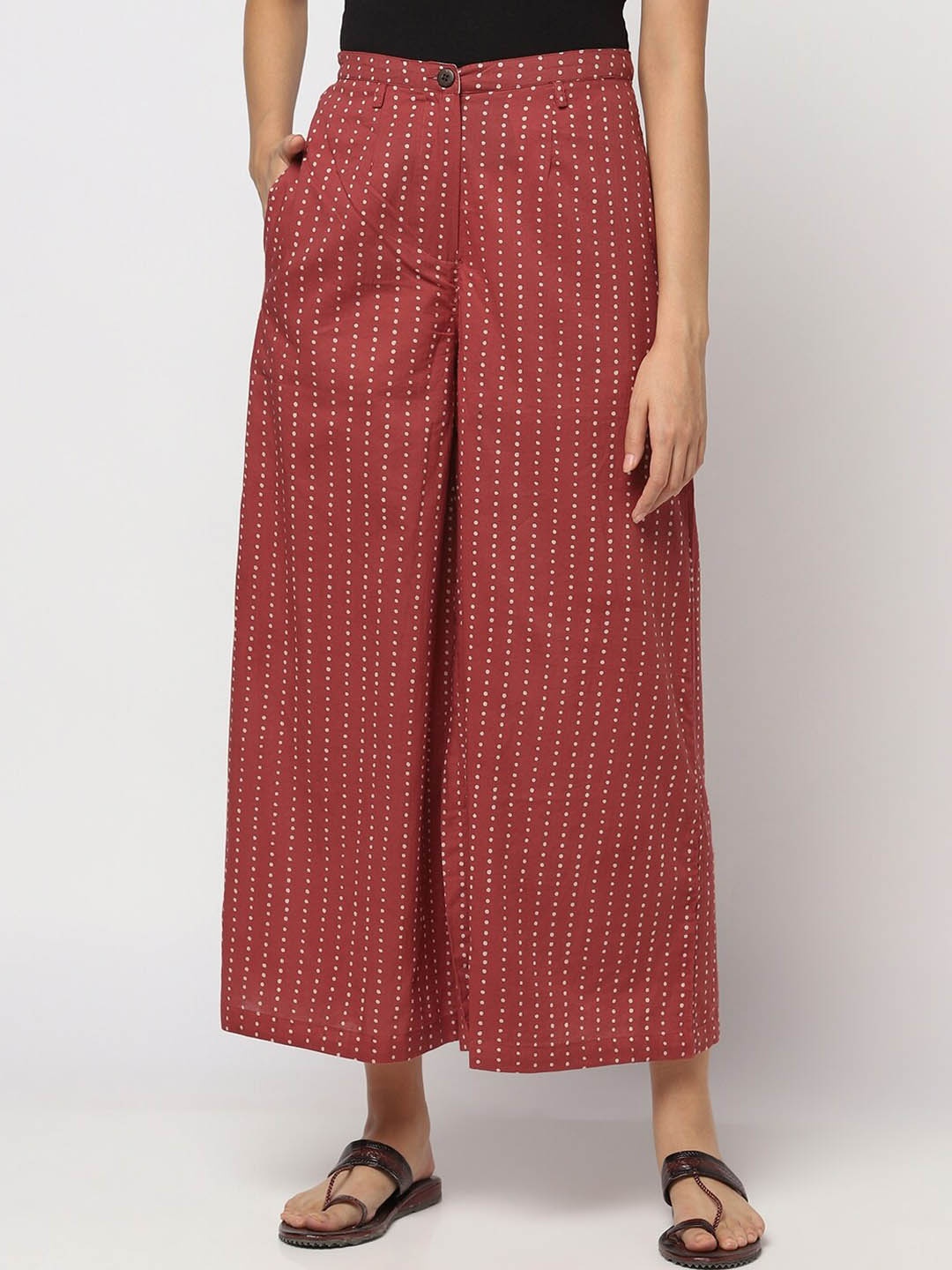 

Fabindia Women Cotton Printed Parallel Trousers, Red