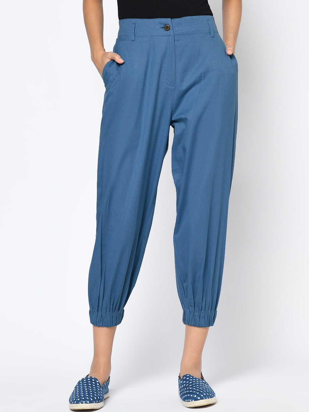

Fabindia Women Cotton Joggers Trousers, Blue