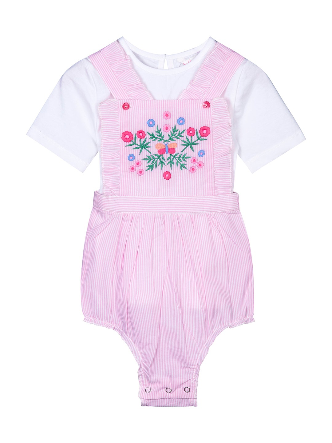 

Budding Bees Girls Pure Cotton Bodysuit With T-shirt, Pink