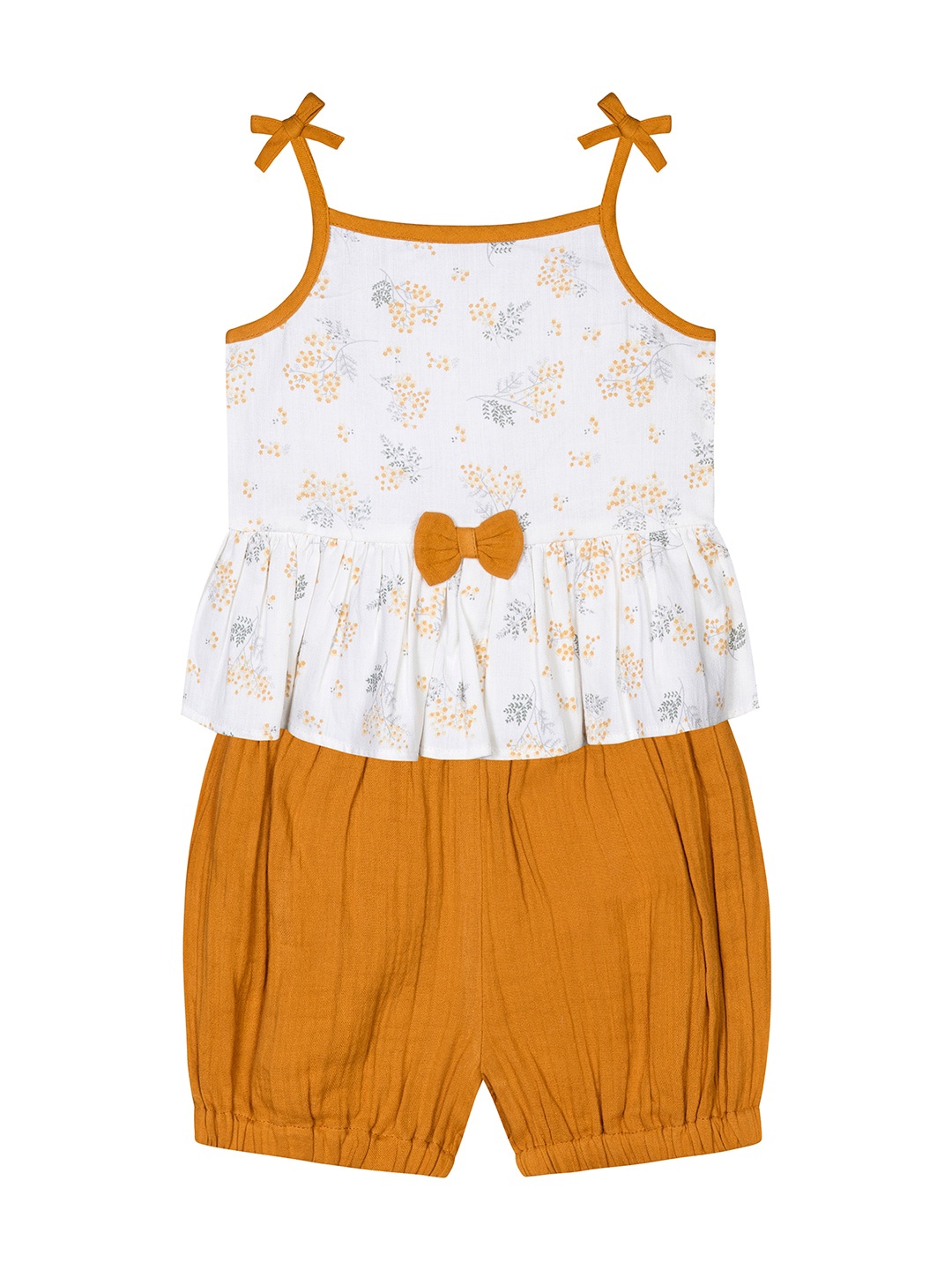 

Budding Bees Girls Printed Pure Cotton Top with Shorts, White
