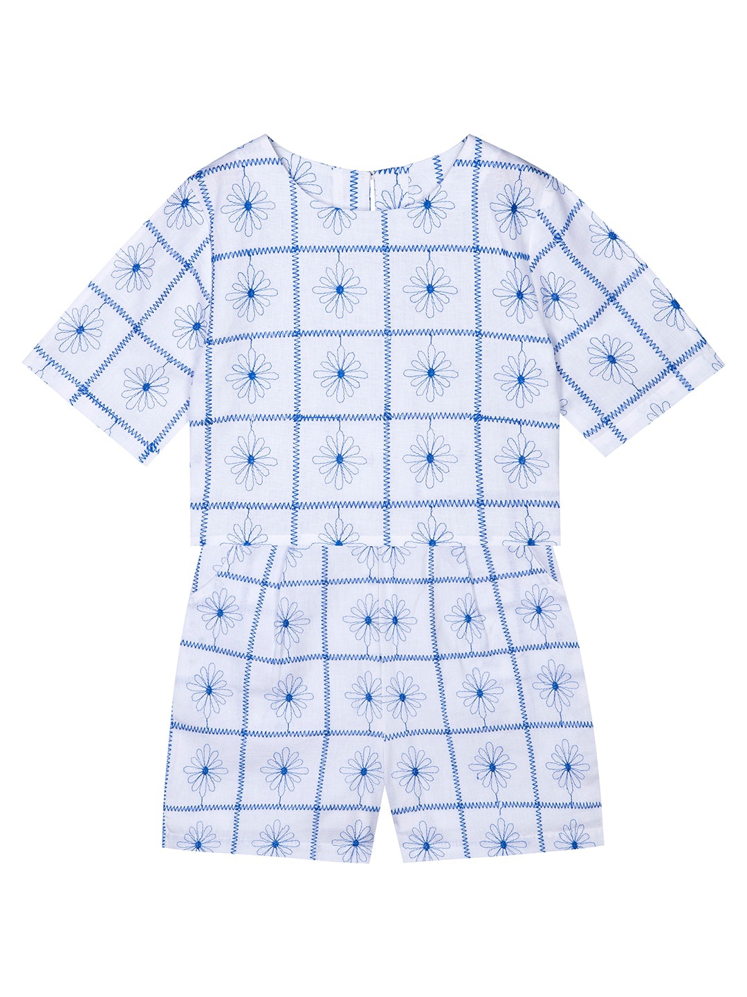 

Budding Bees Infants Girls Embroidered Pure Cotton Top with Shorts, White
