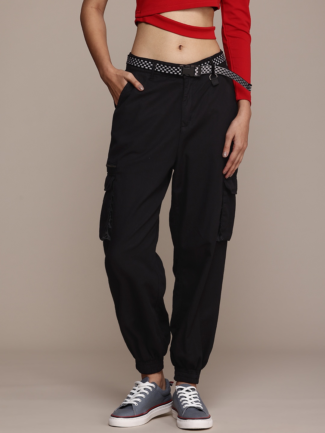 

The Roadster Life Co. Women Pure Cotton Joggers Trousers, Black