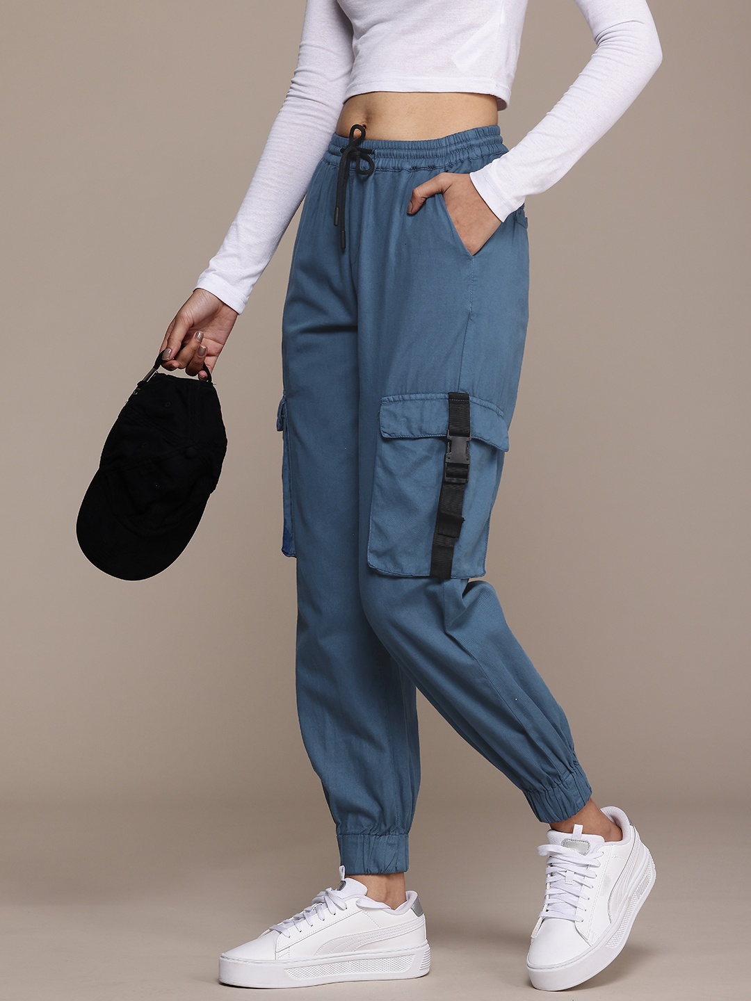 

The Roadster Lifestyle Co. Women Pure Cotton Cargos Trousers, Blue
