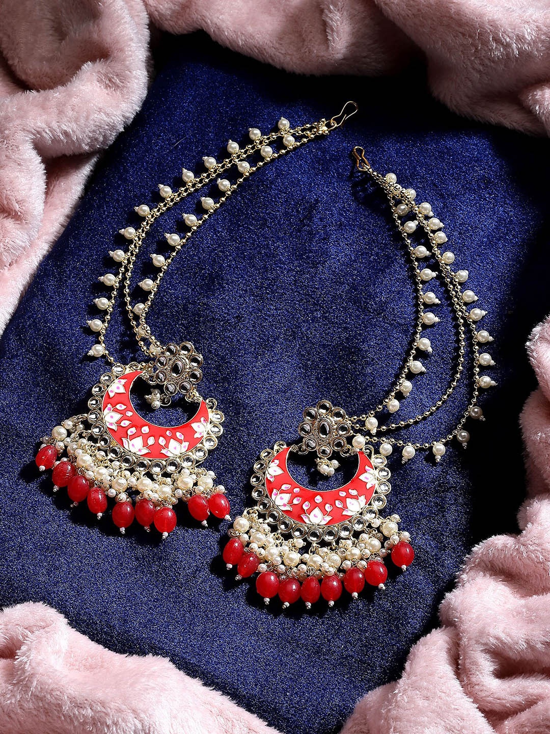 

KARATCART Gold Plated Contemporary Chandbalis Earrings, Red