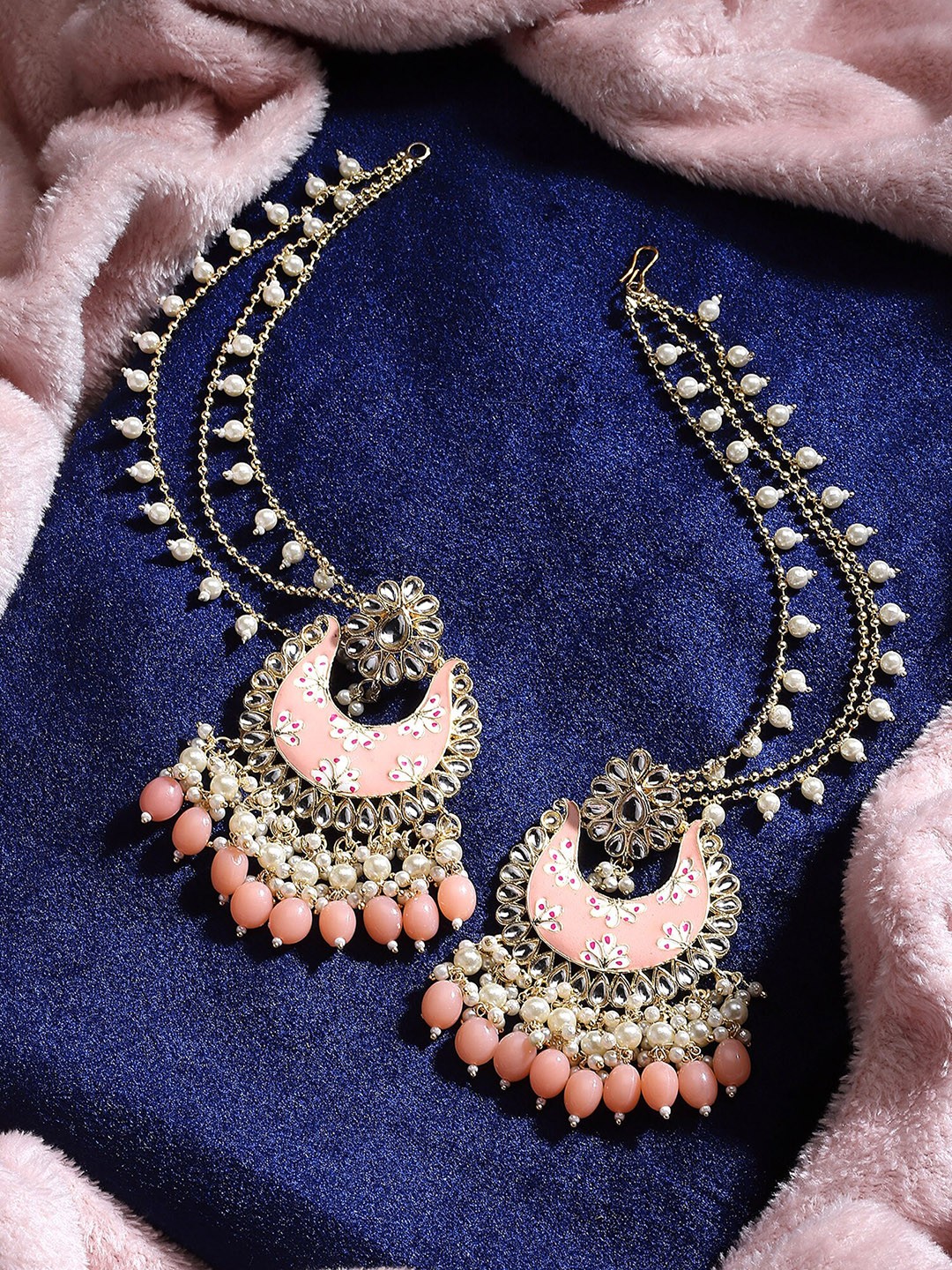 

KARATCART Gold-Plated Contemporary Drop Earrings With Kaanchain, Peach