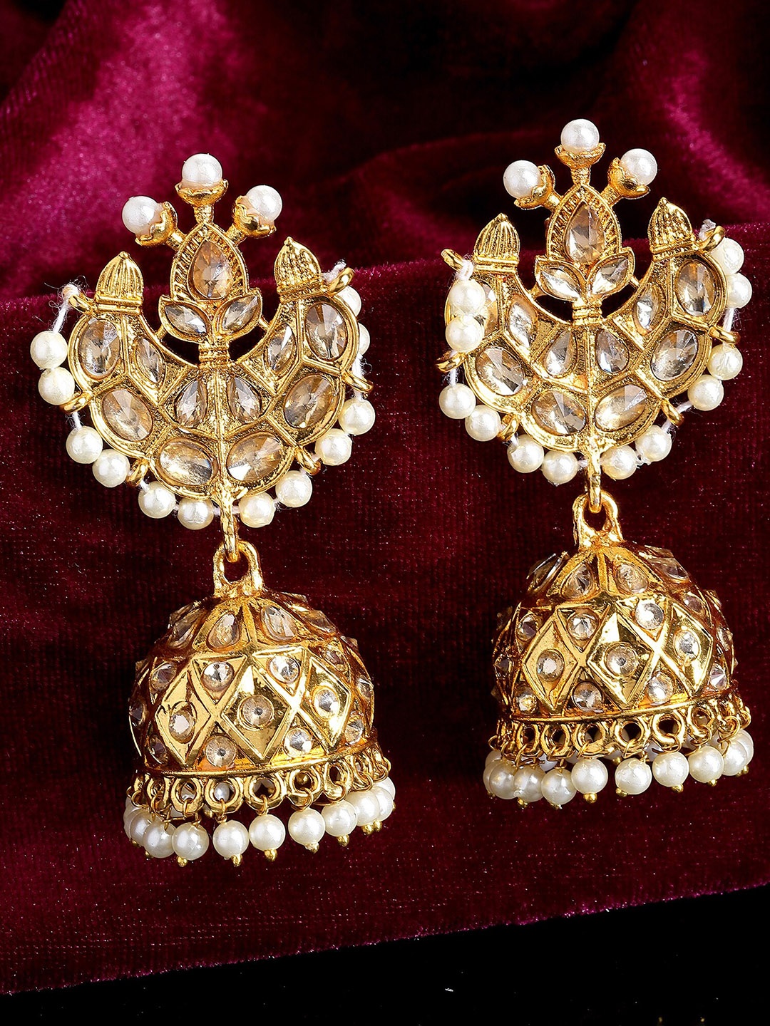 

KARATCART Gold-Plated Kundan Studded Contemporary Jhumkas Earrings, White