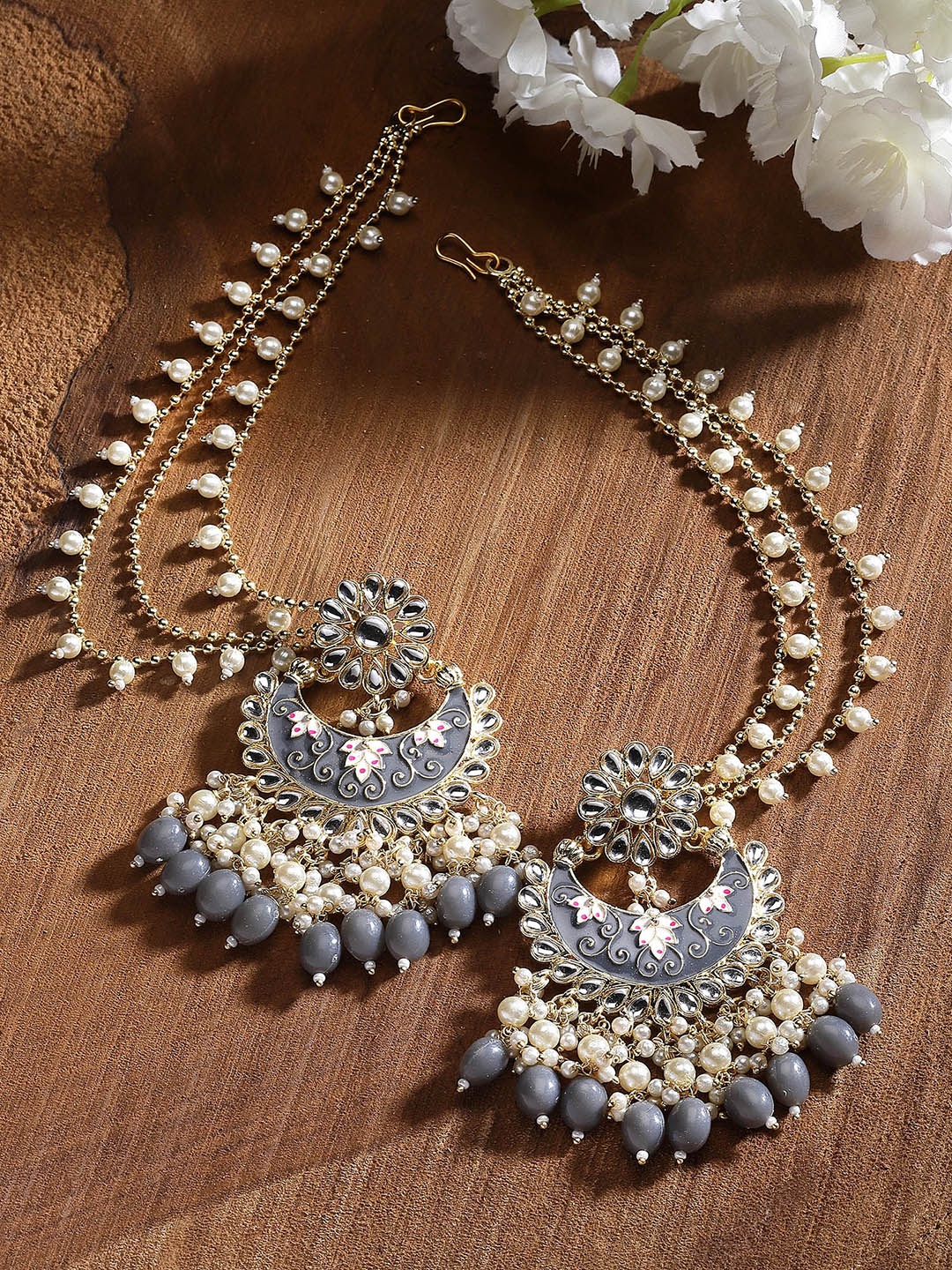 

KARATCART Gold-Plated Contemporary Chandbalis Earrings, Grey