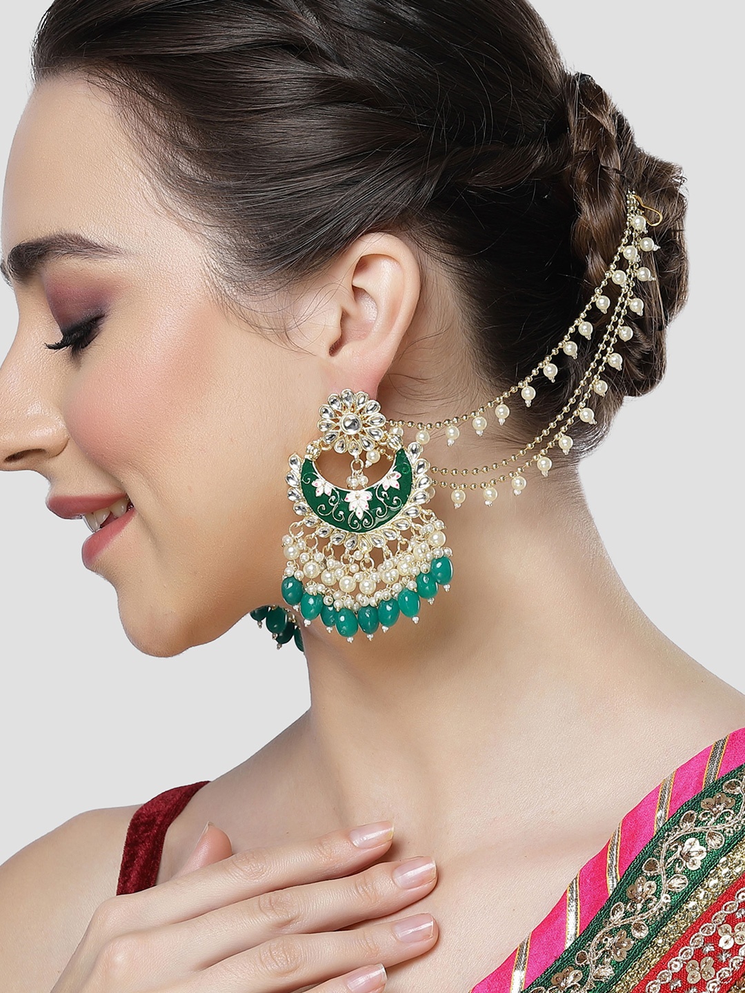 

KARATCART Gold-Plated Contemporary Drop Earrings, Green