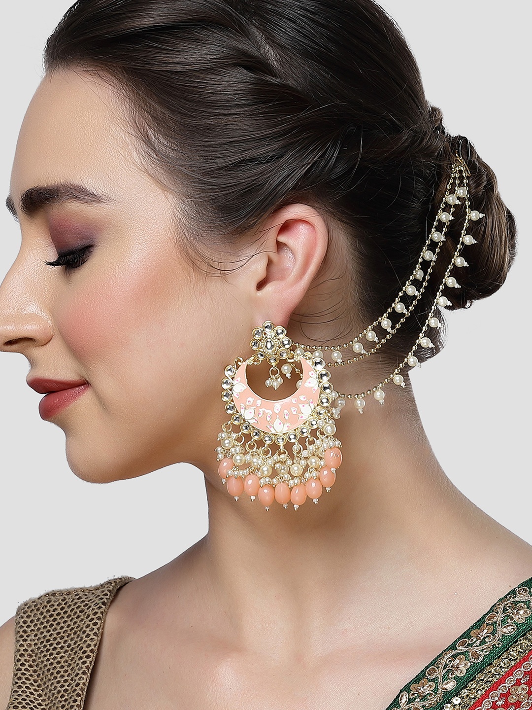 

KARATCART Gold Plated Contemporary Chandbalis Earrings, Peach