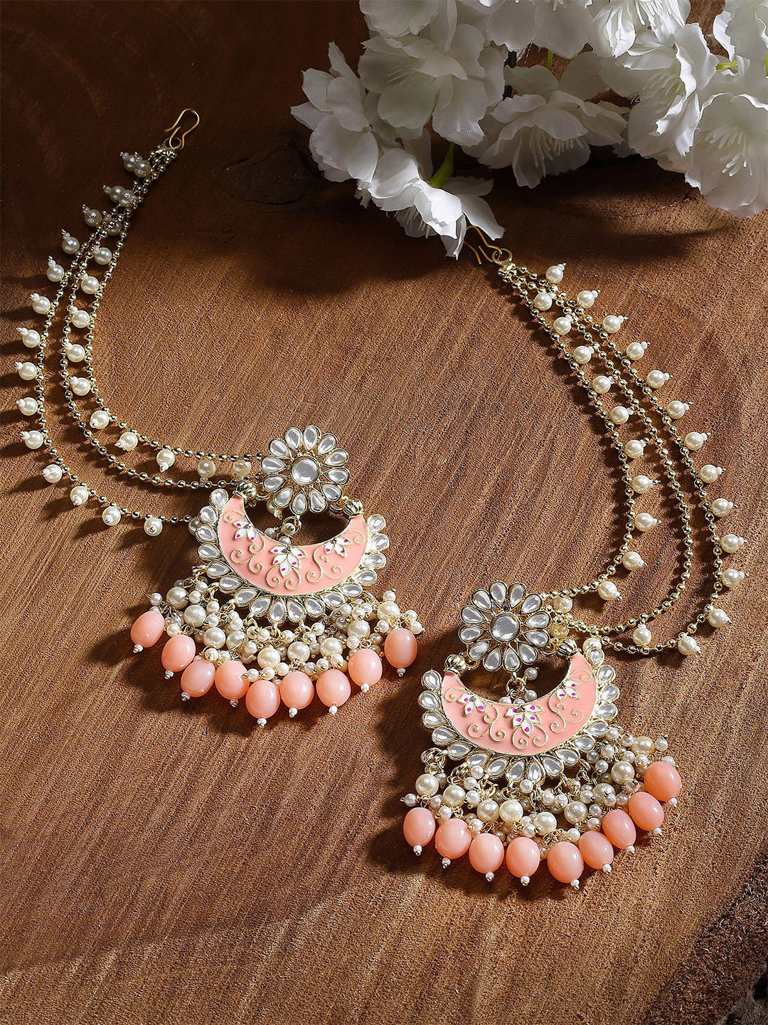 

KARATCART Gold Plated Contemporary Chandbalis Earrings, Peach