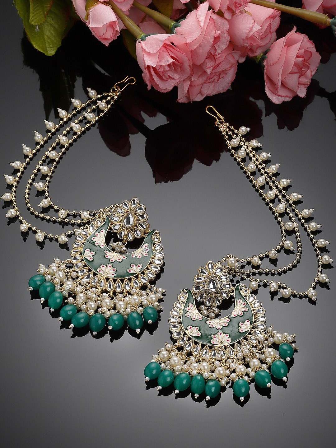 

KARATCART Gold-Plated Contemporary Chandbalis Earrings, Green